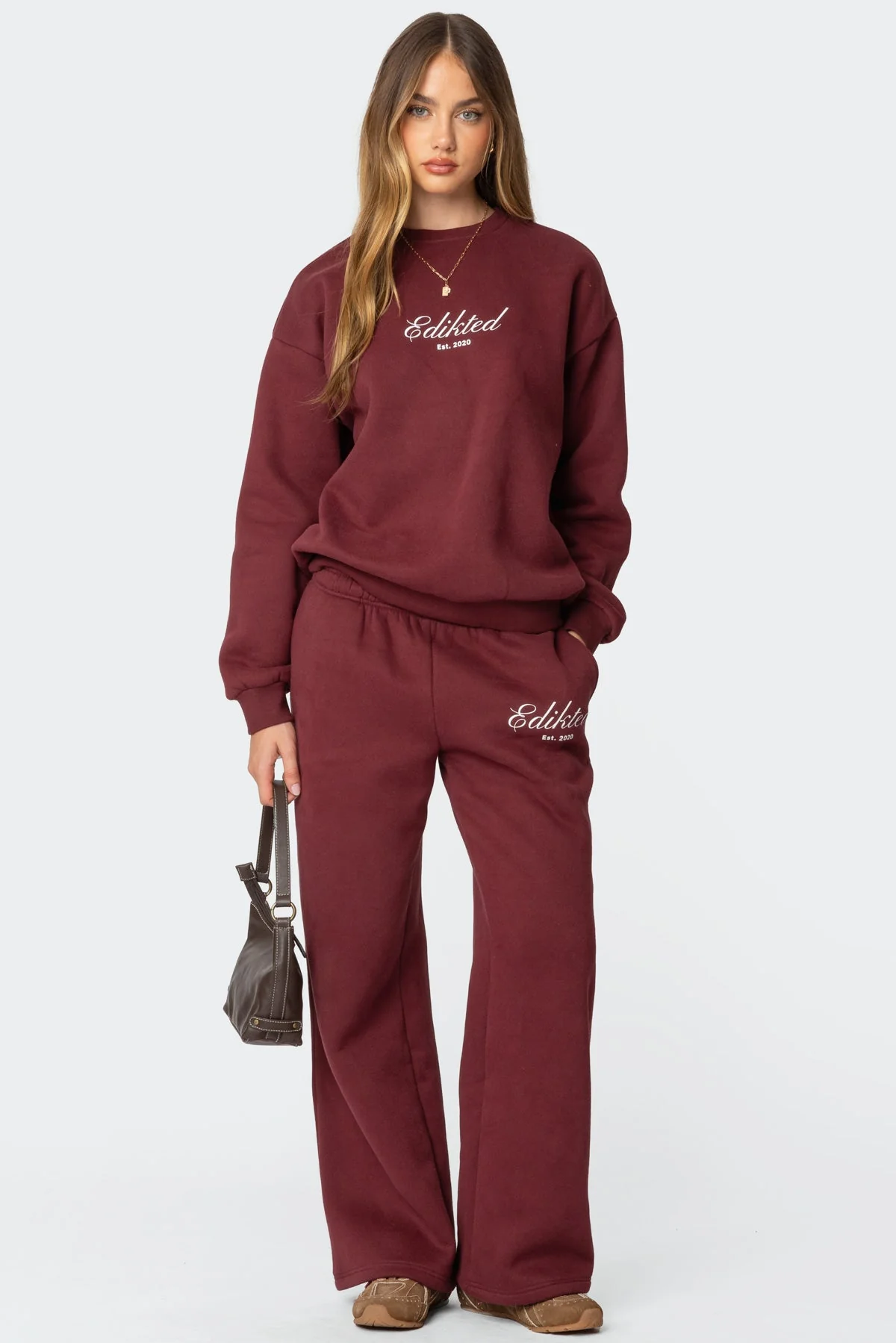 Burgundy Lounge Sweatpants Set for Women