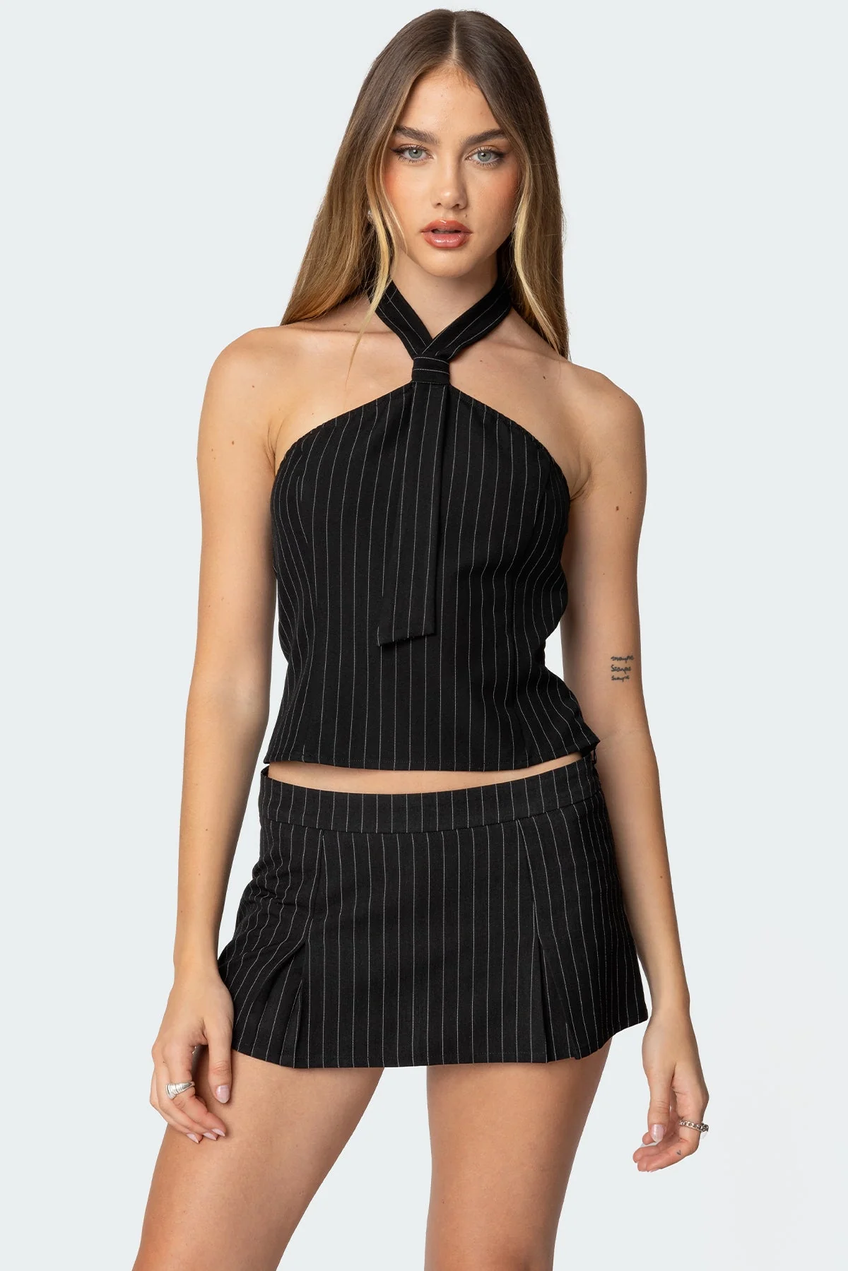 Black Pinstripe Halter Top Set XS-XL
