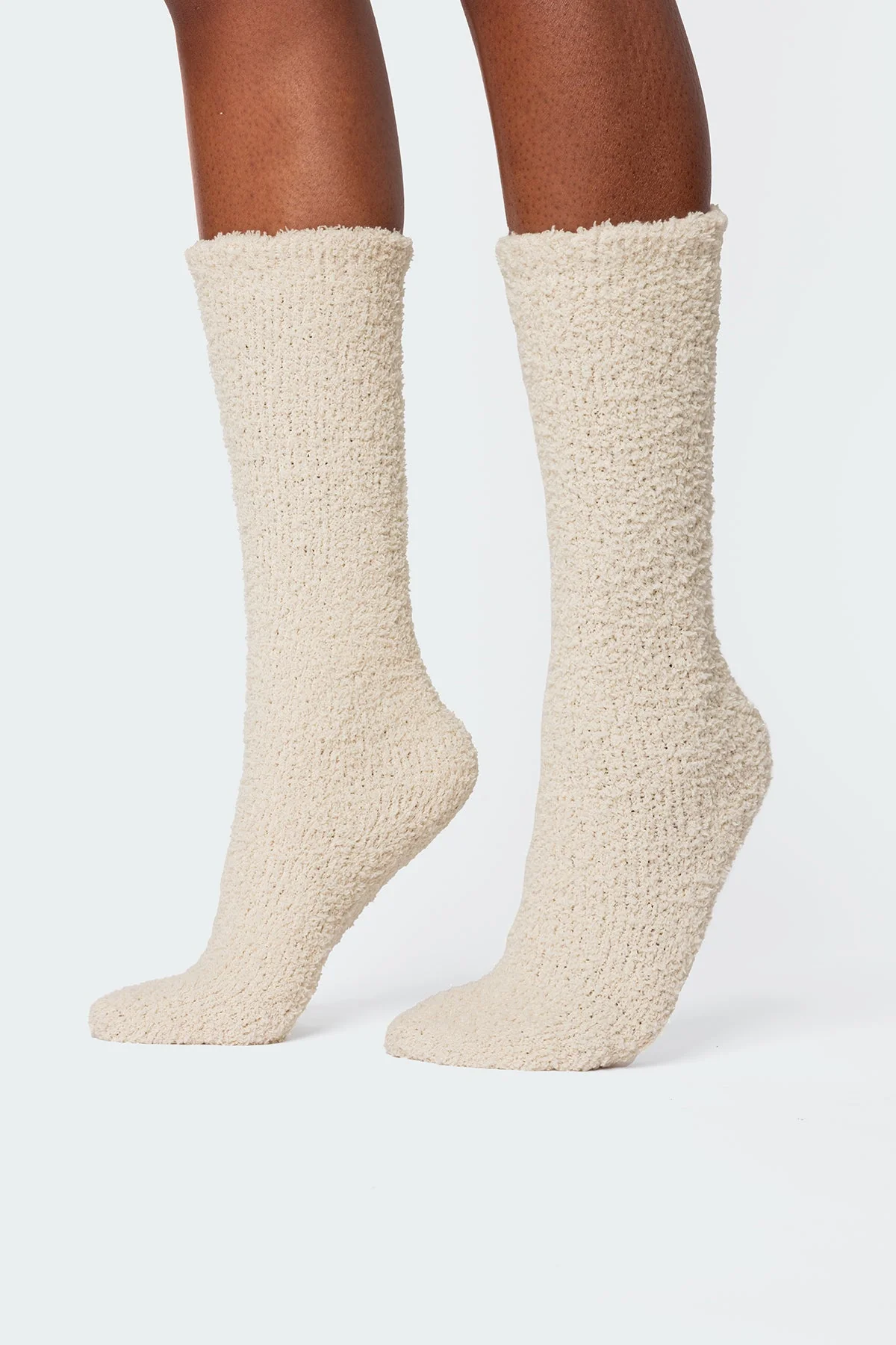 Cozy Cream Fluffy Socks - Soft Polyester Spandex Blend