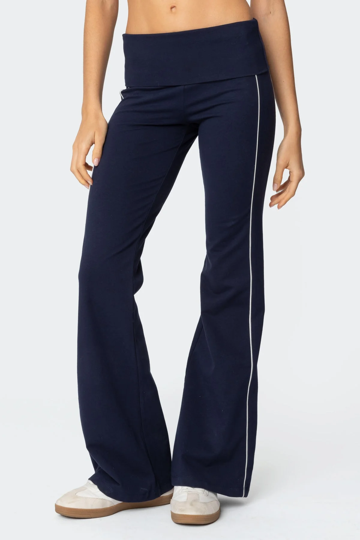 Navy Fold Over Flared Leggings Womens Casual Wear