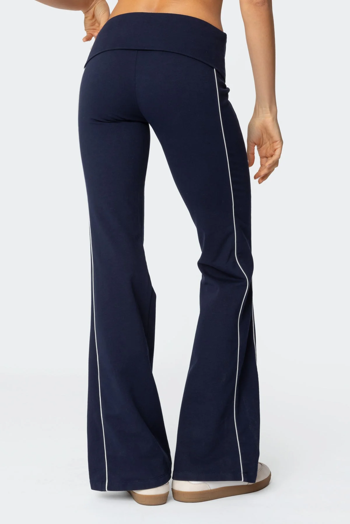 Navy Fold Over Flared Leggings Womens Casual Wear