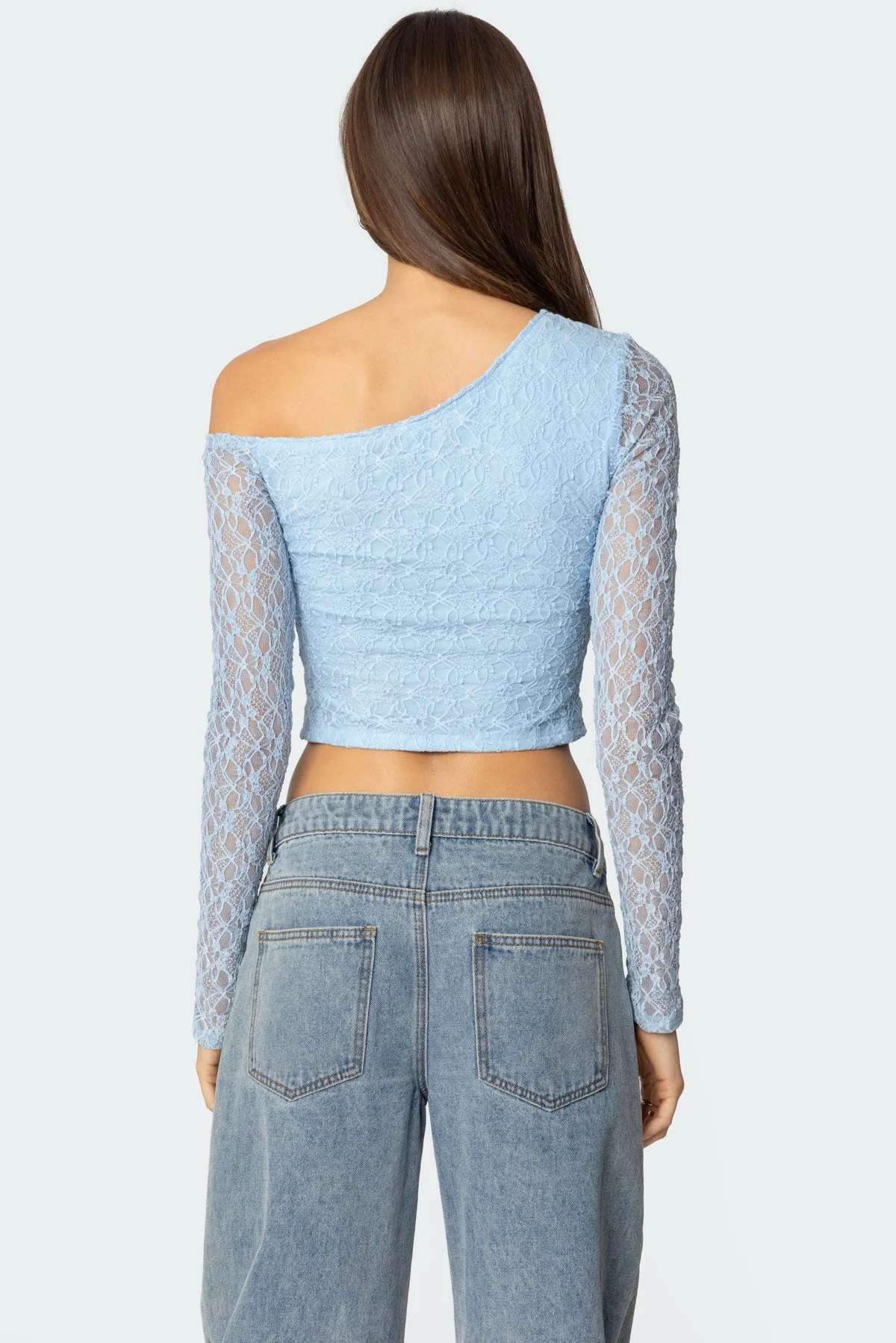 Fabia Textured Lace Asymmetric Top in Light Blue