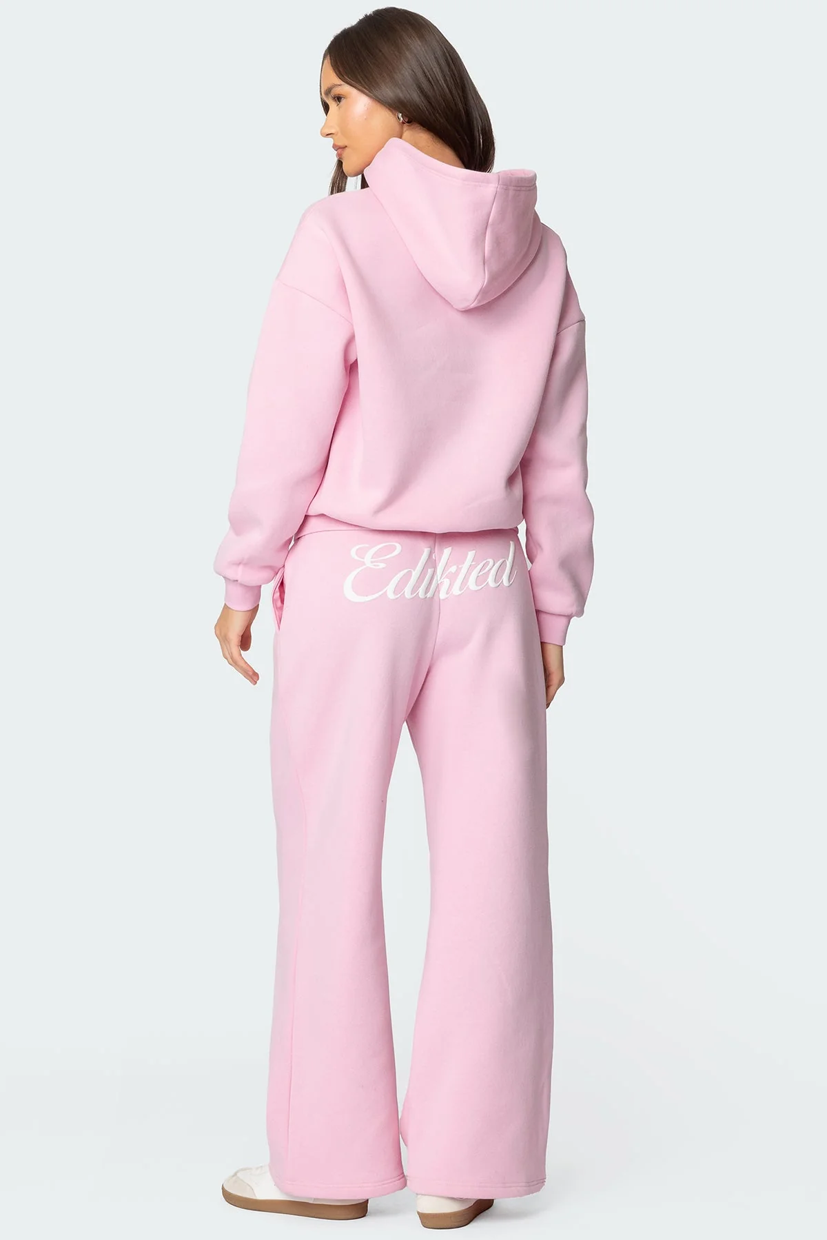 Pink Cursive Text Elastic Waistband Sweatpants Set