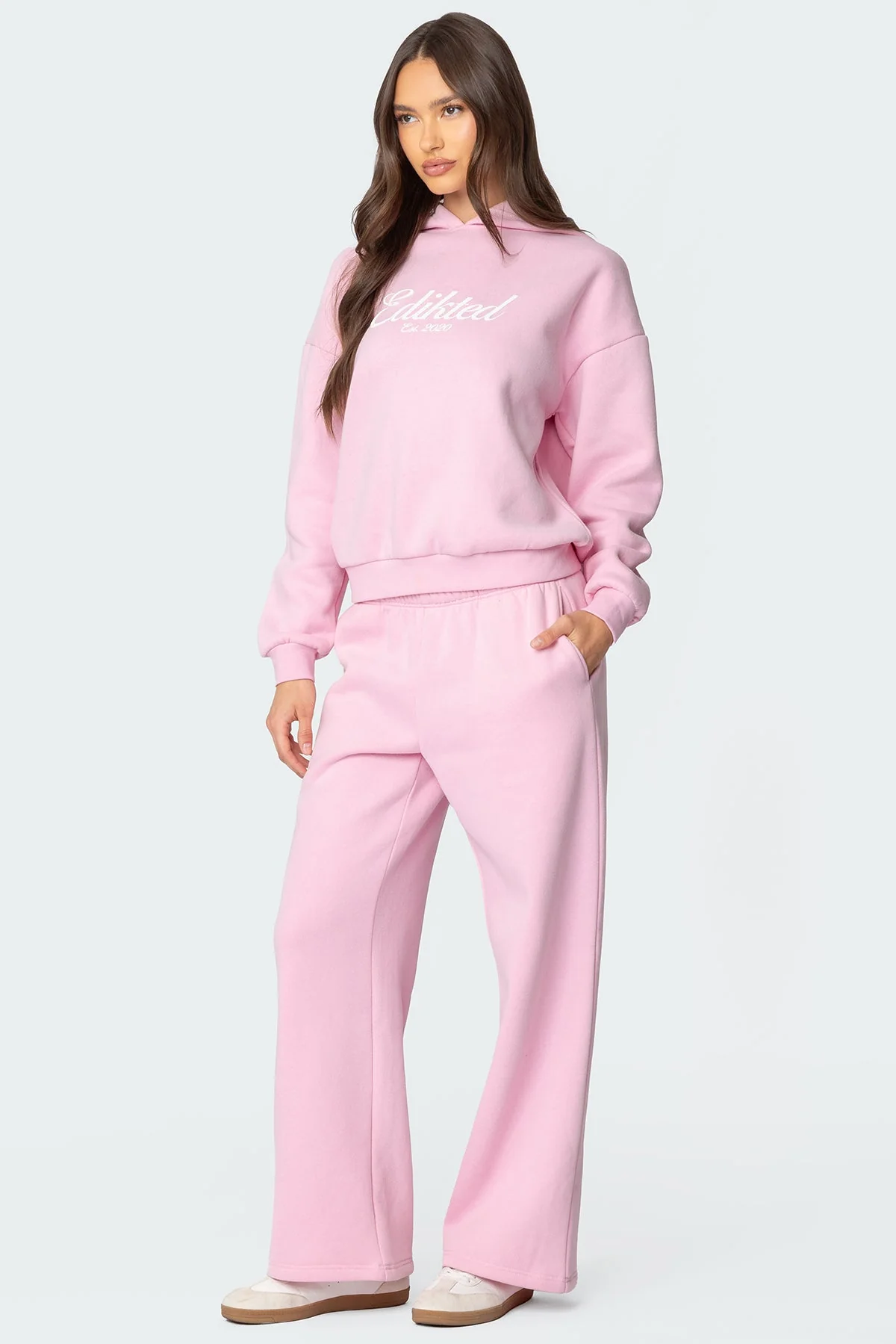 Pink Cursive Text Graphic Hoodie Set