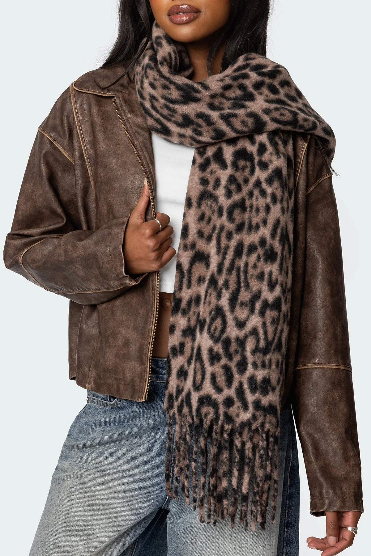 Leopard Print Chunky Scarf Cotton Spandex Mix