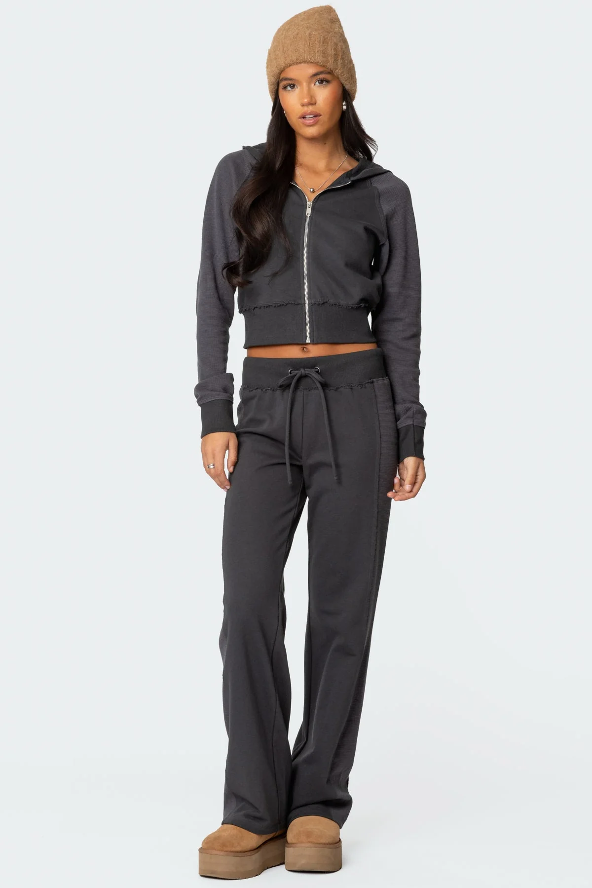 Gray Waffle Terry Sweatpants Set