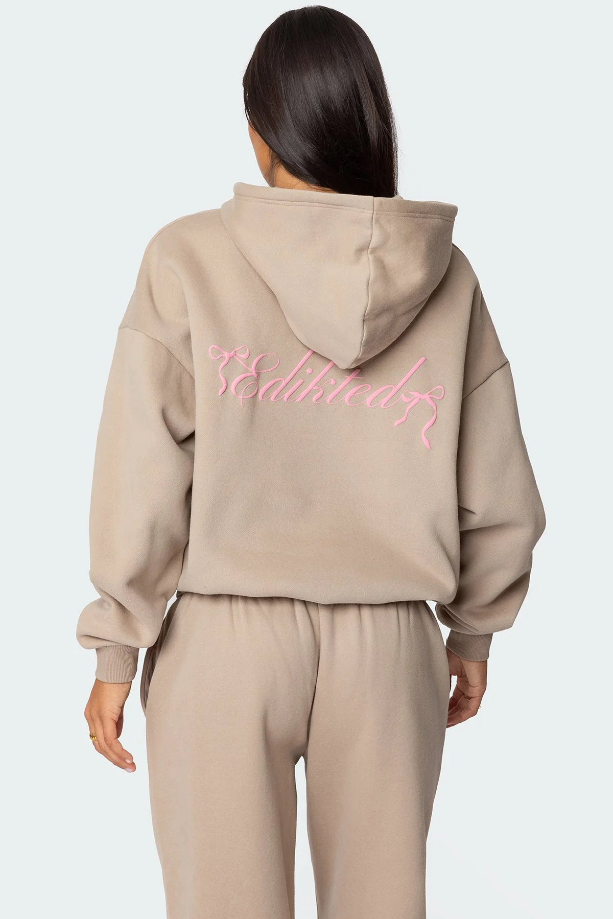 Beige Bow Detail Hoodie for Women