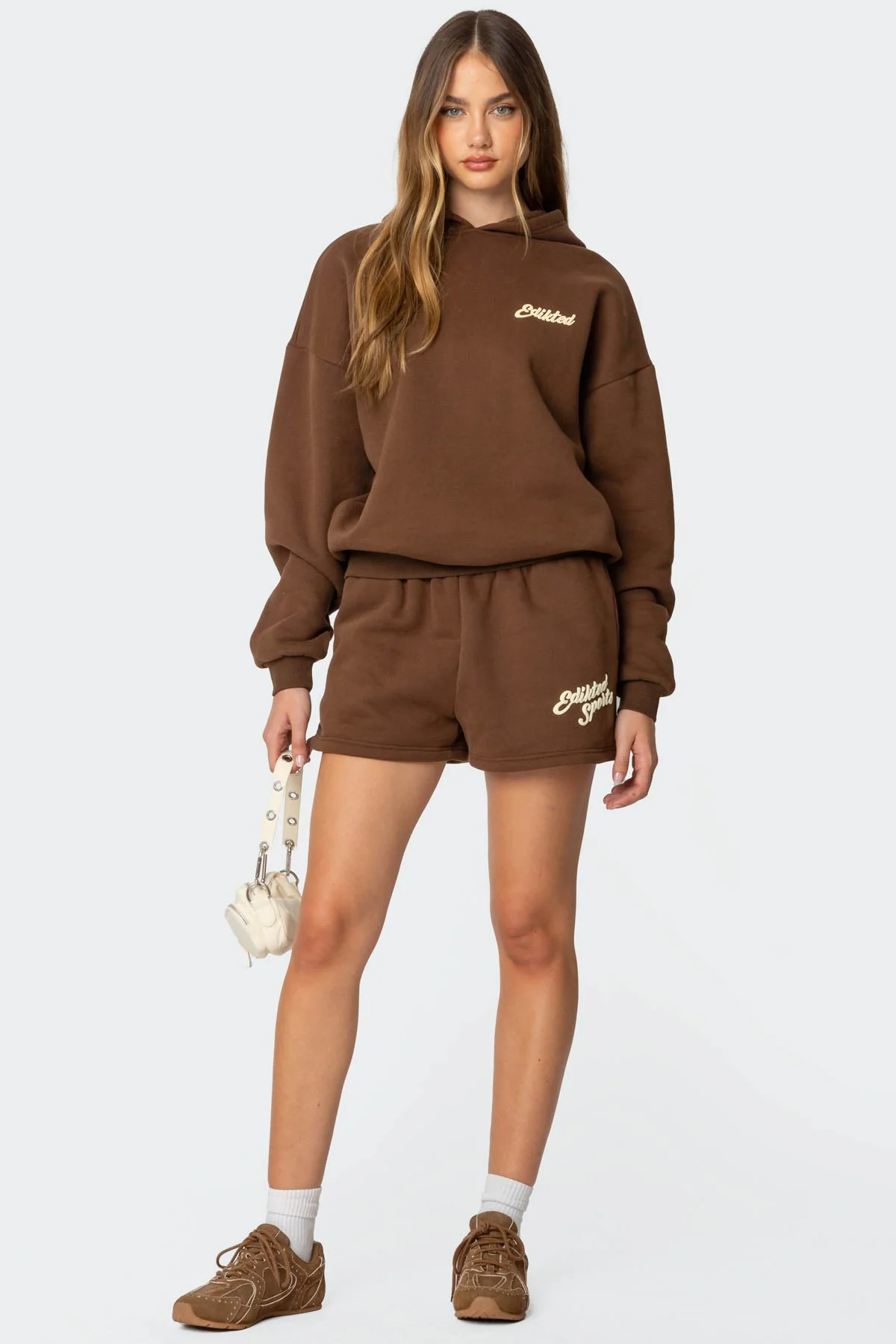 Brown Sporty Elastic Waist Sweat Shorts