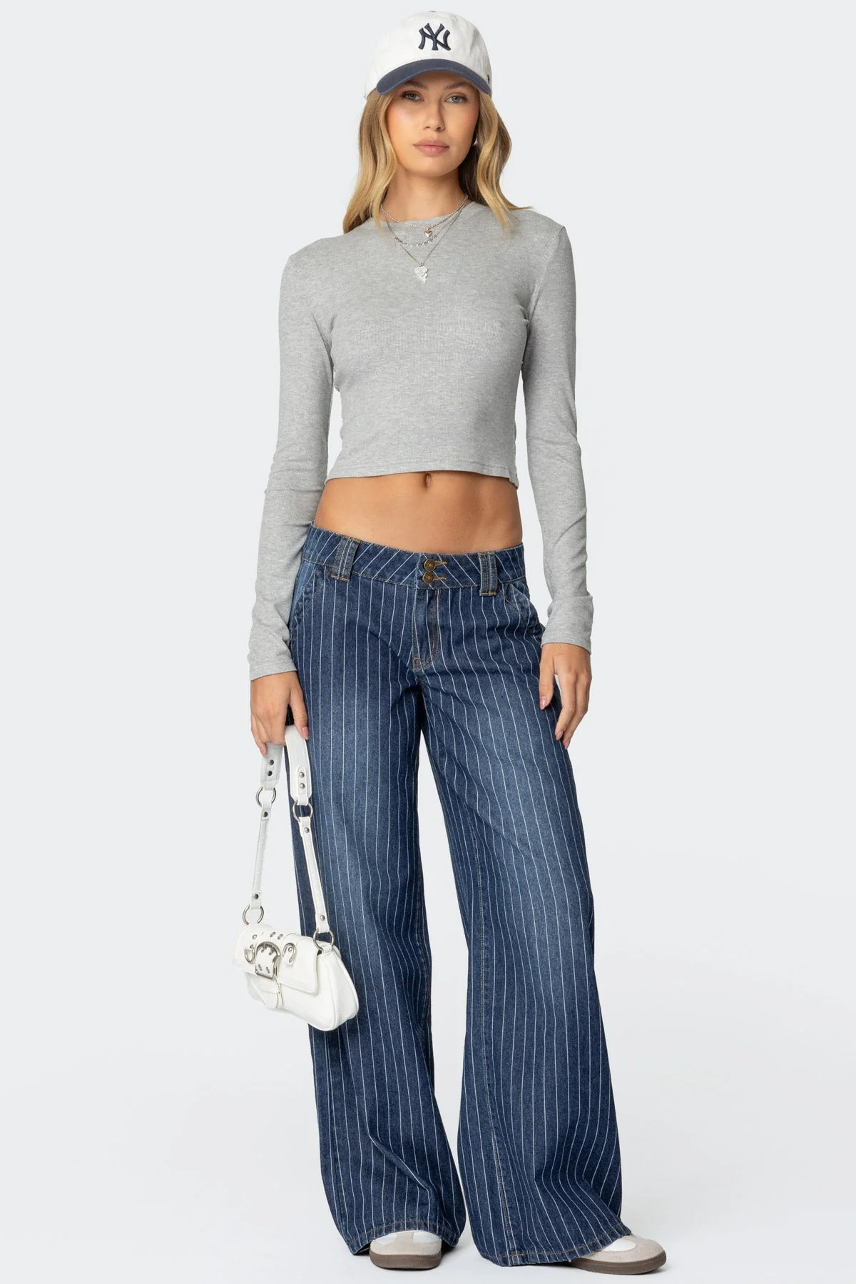 Gray Melange Ribbed Long Sleeve Top Women Cotton Polyester Spandex XS-XL