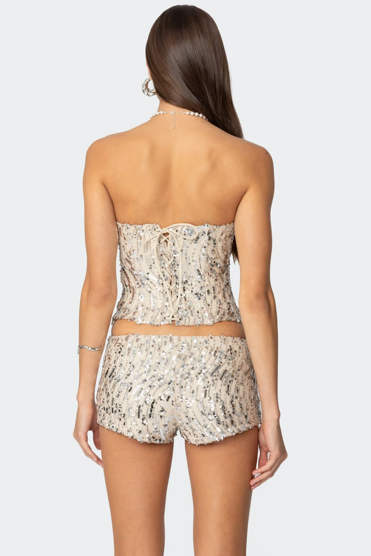 Silver Sequin Wavy Corset Top