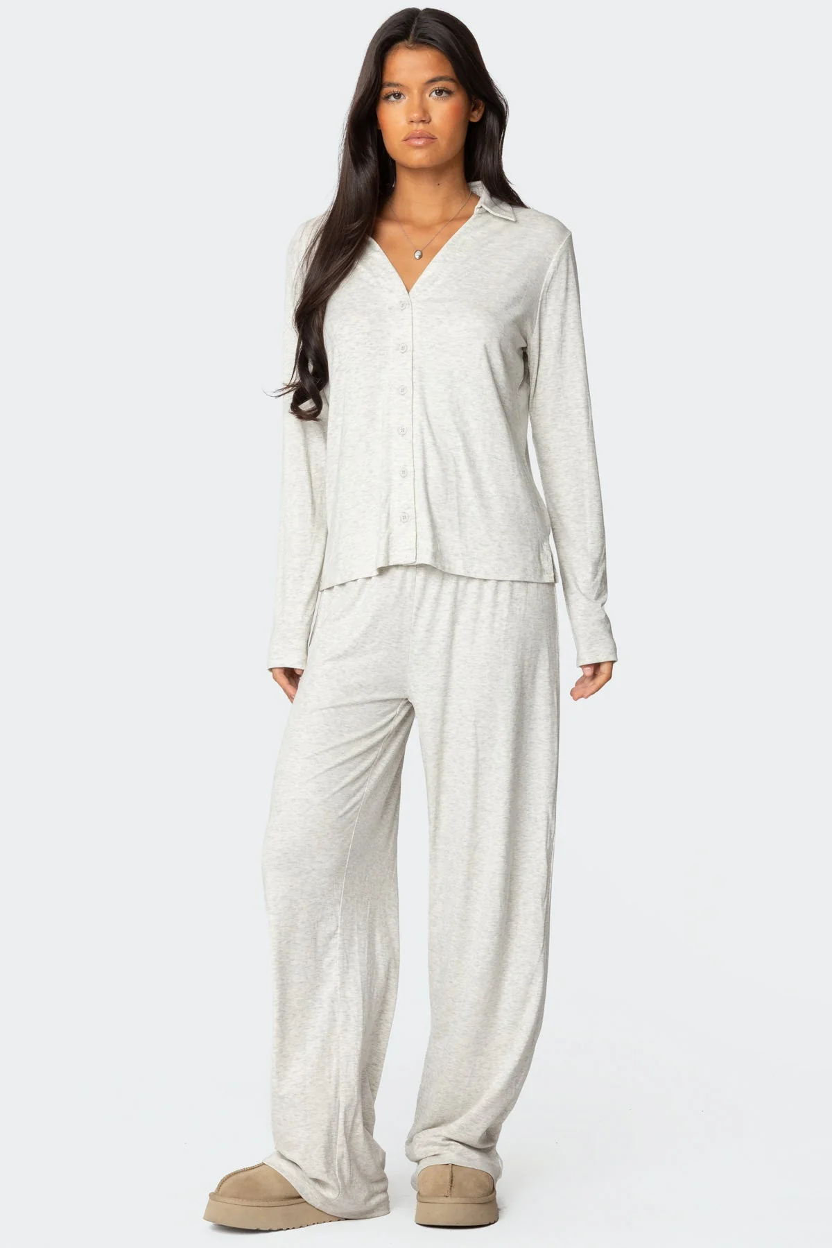 Gray Melange Elastic Waist Sleepwear Pants XS-XL