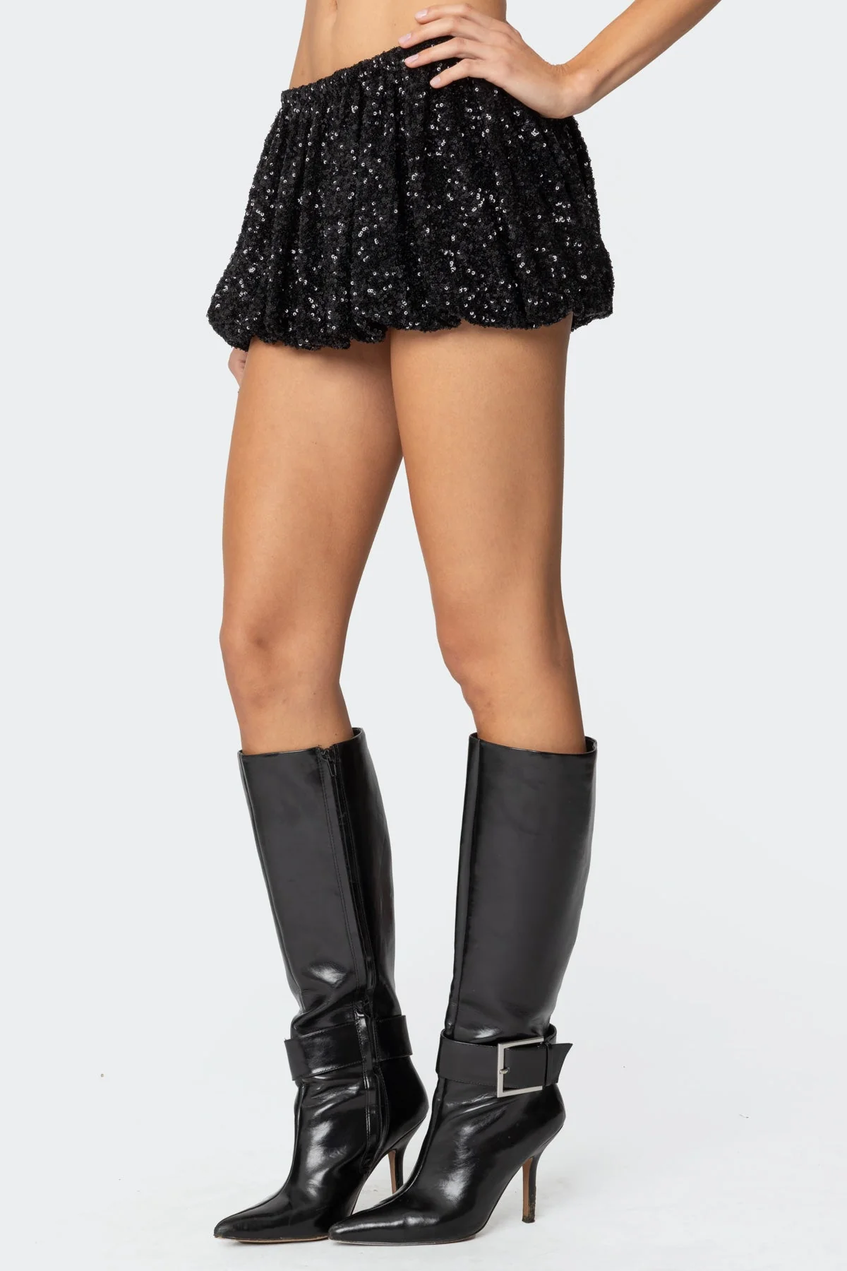 Black Sequin Bubble Skort Dress - Evening Wear Style