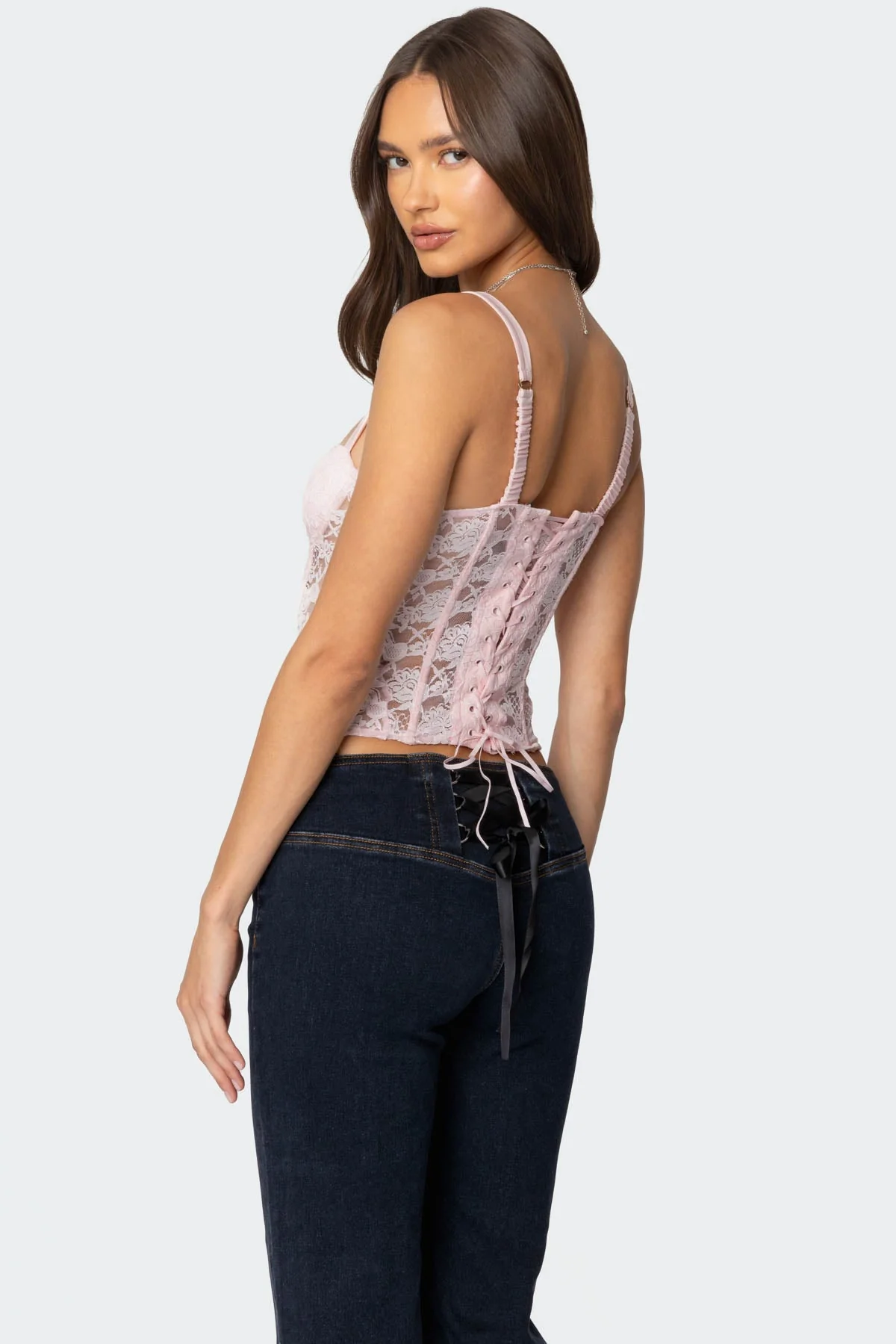 Adjustable Lace Cupped Corset in Light Pink