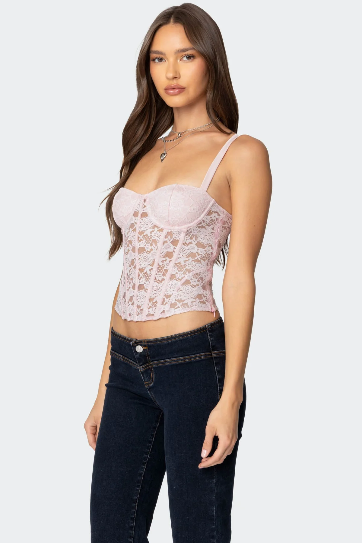 Adjustable Lace Cupped Corset in Light Pink