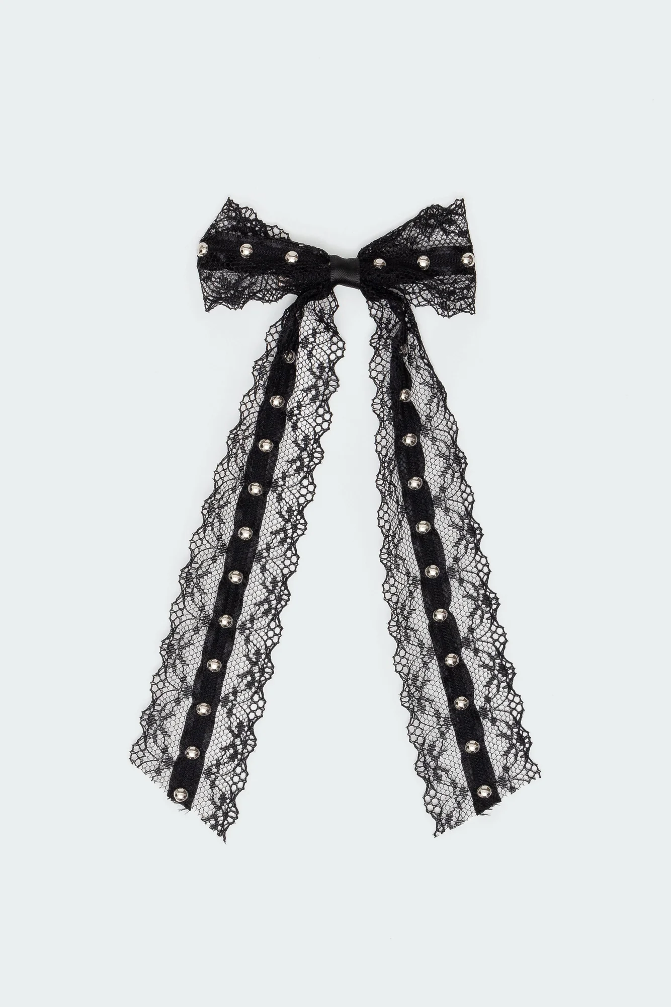 Black Studded Lace Bow Hair Clip Accessory