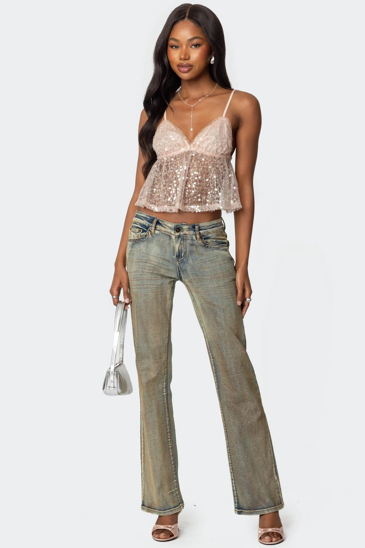 Pink Sequin Babydoll Tank Top XS-XL