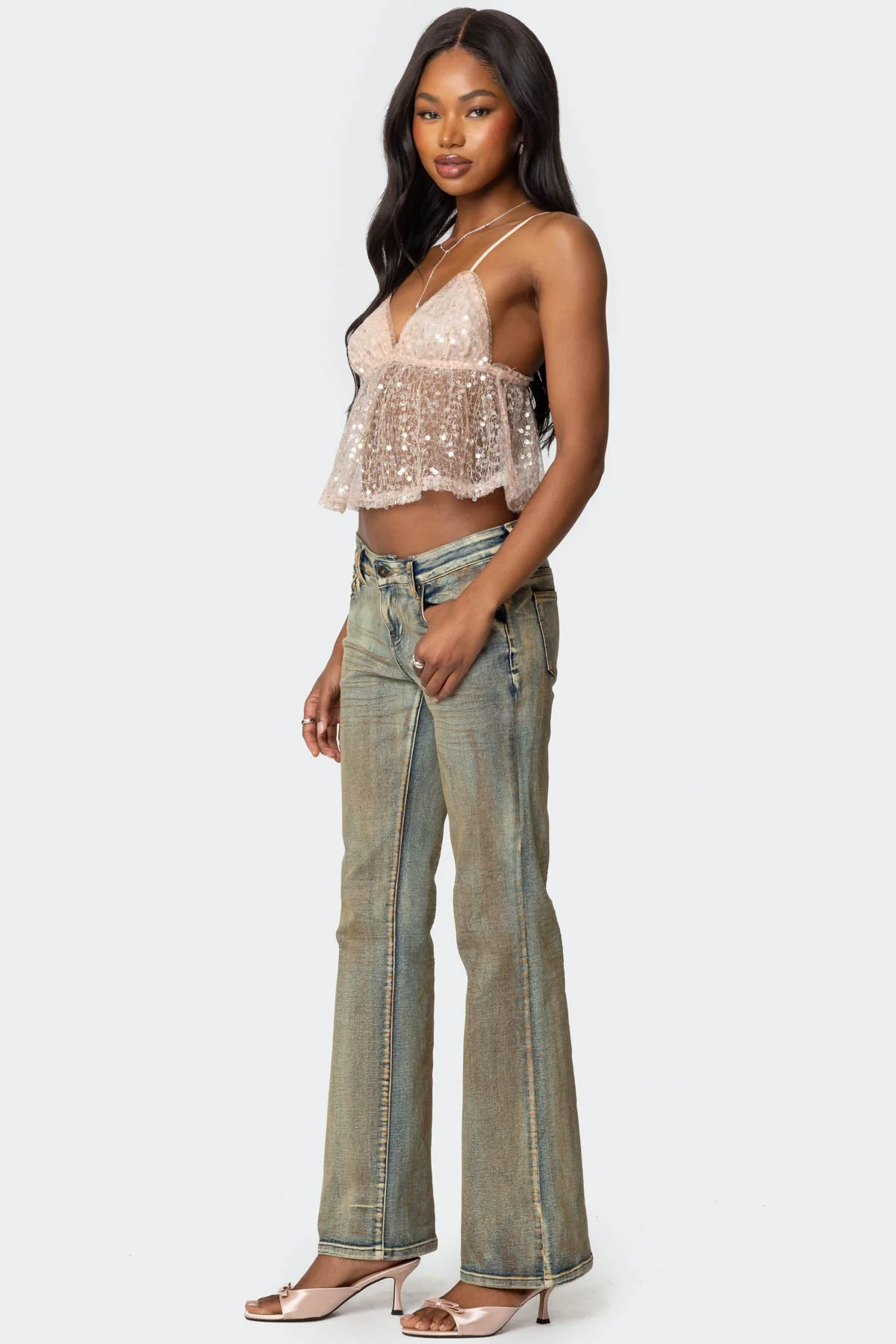 Pink Sequin Babydoll Tank Top XS-XL