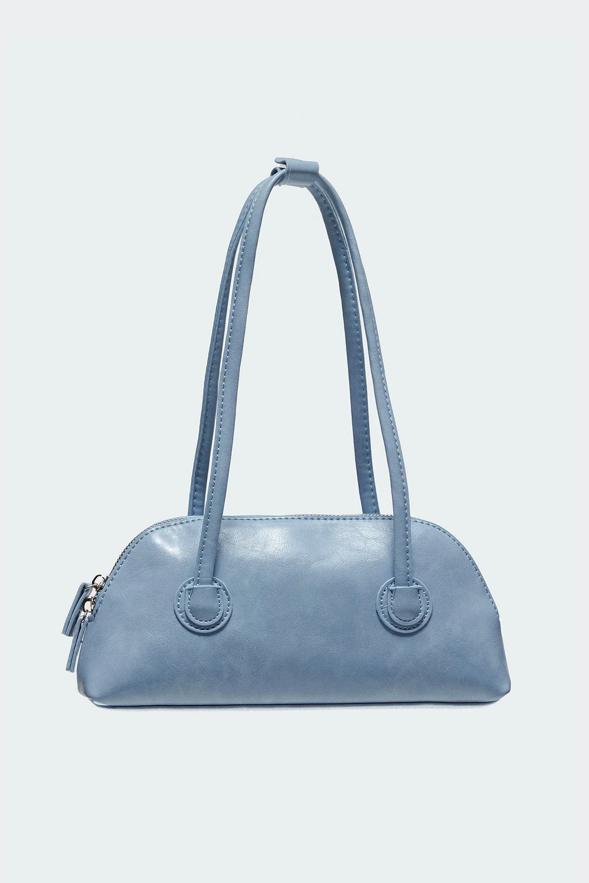 Light Blue Faux Leather Shoulder Bag