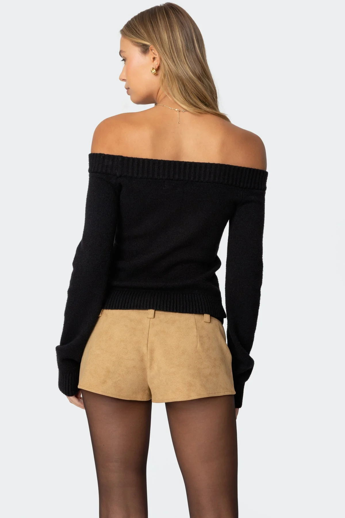 Black Off-Shoulder Knit Sweater