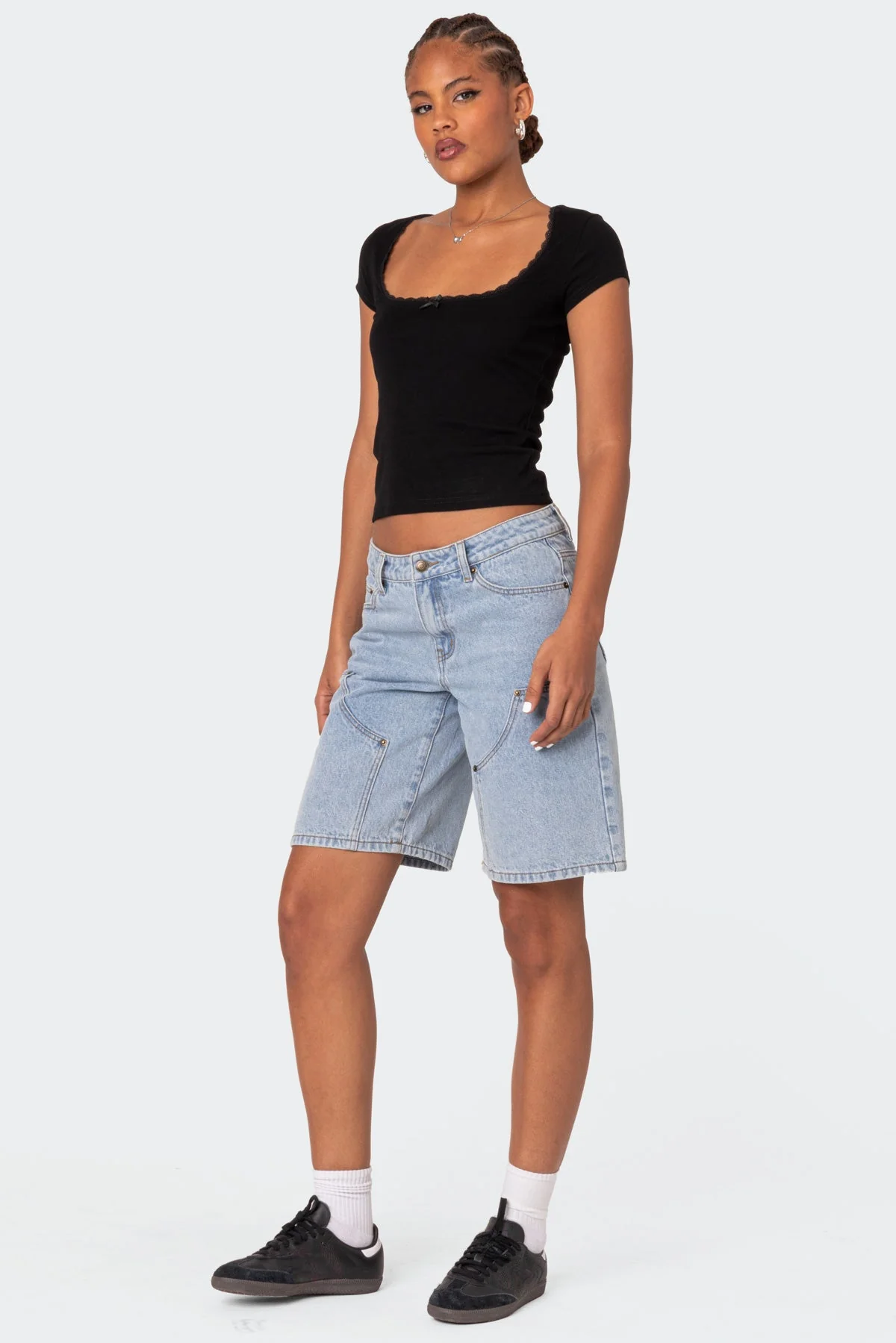 Black Bow Detail Lace Trim T-Shirt Womens Loungewear