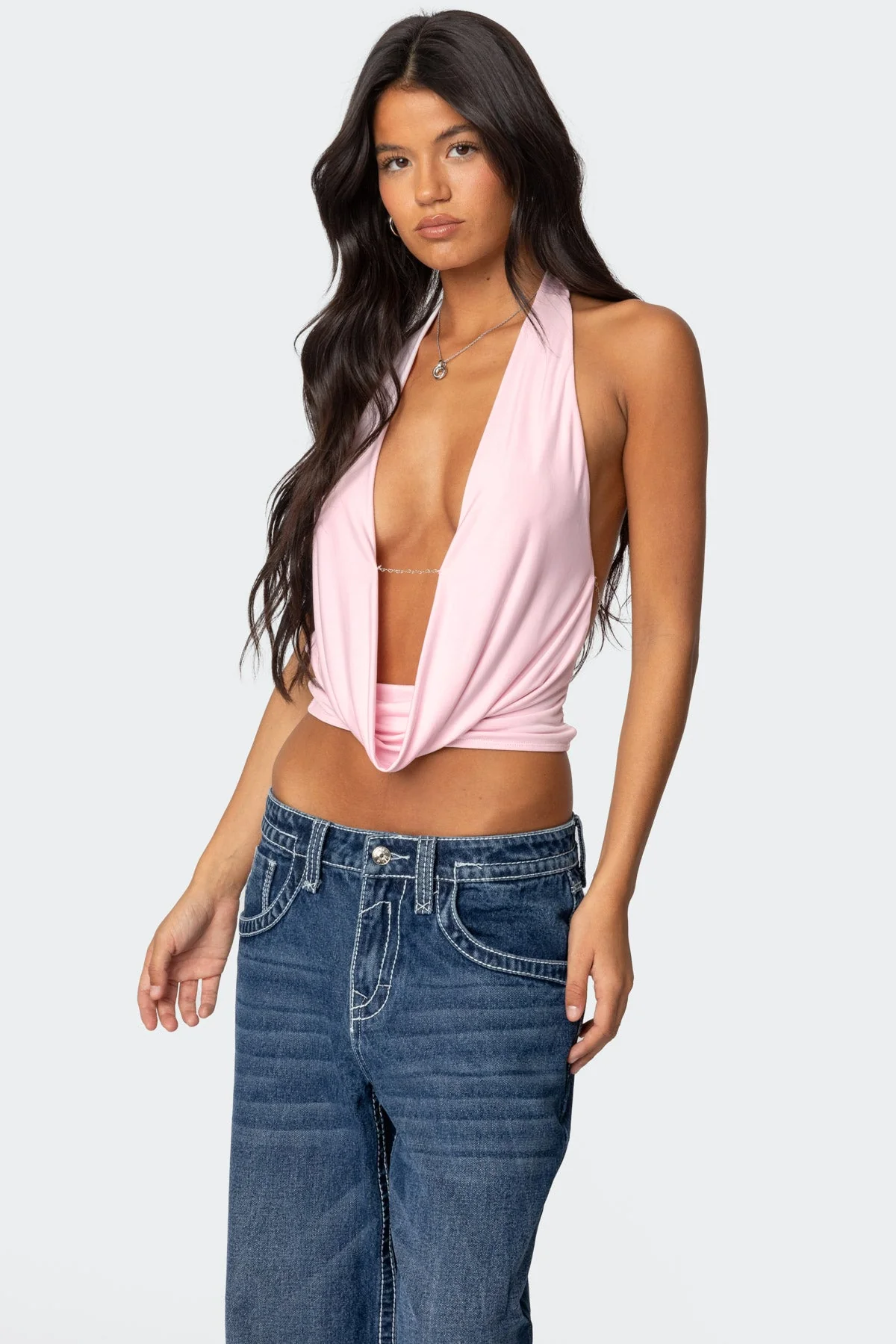 Light Pink Cowl Neck Halter Top