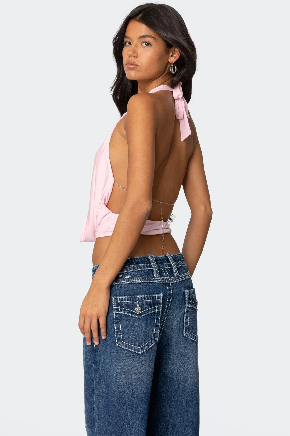 Light Pink Cowl Neck Halter Top