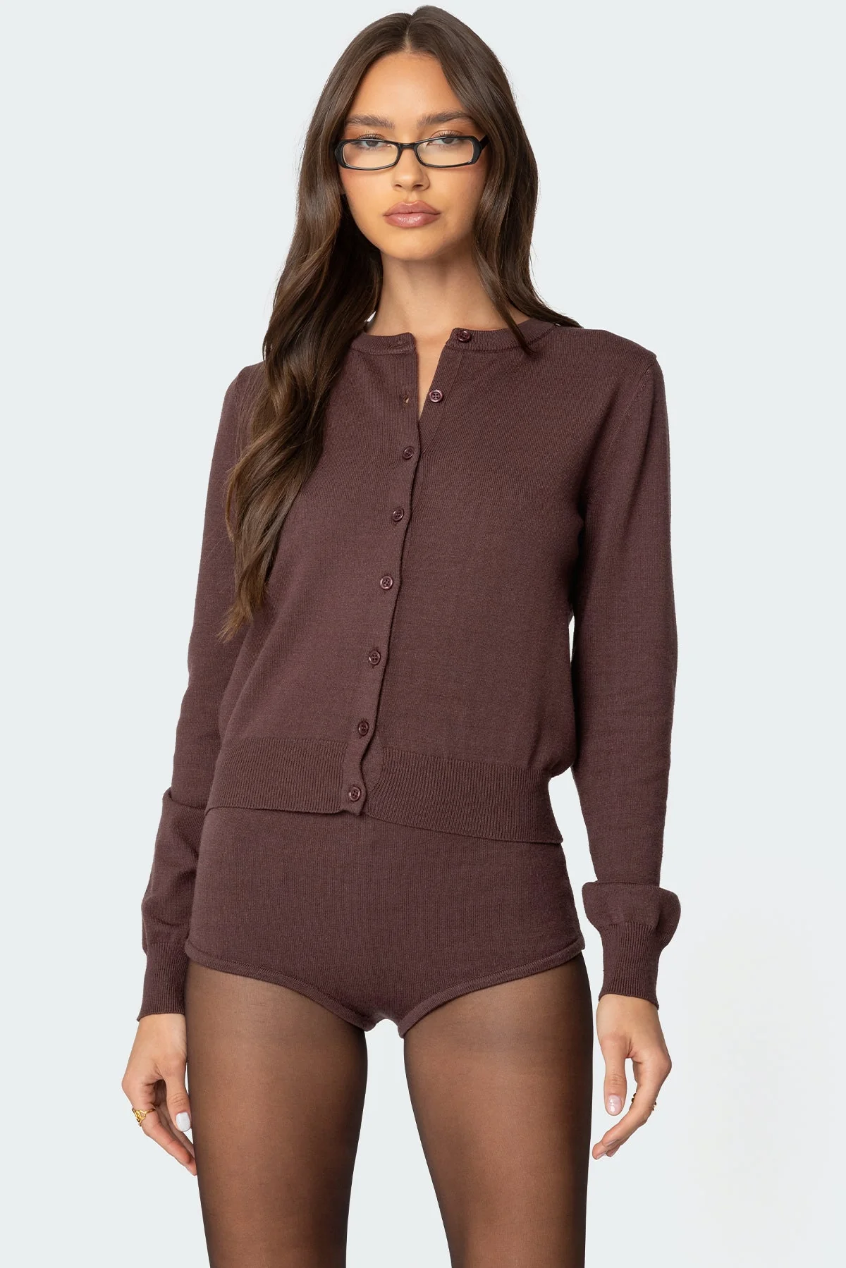 Brown Knit Button Up Cardigan