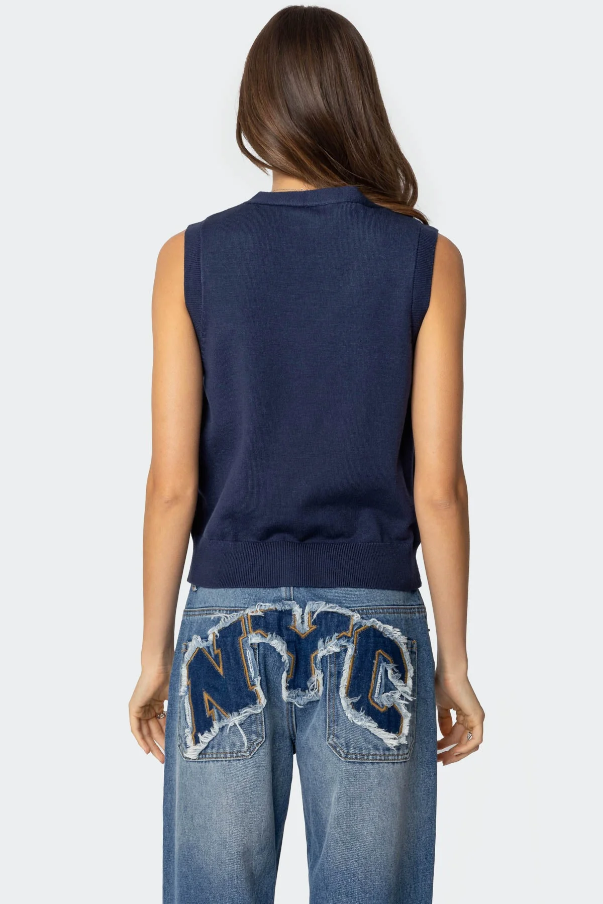 Navy Knit Button-Up Cardigan Vest