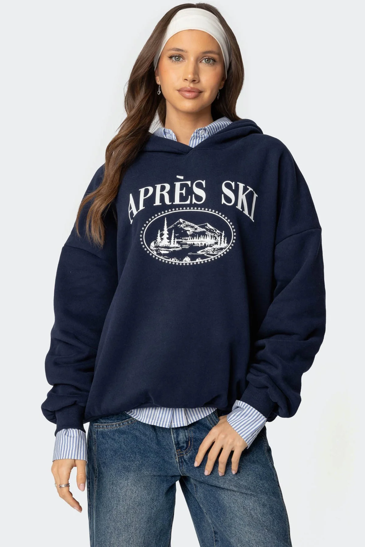 Navy Oversized Graphic Print Hoodie