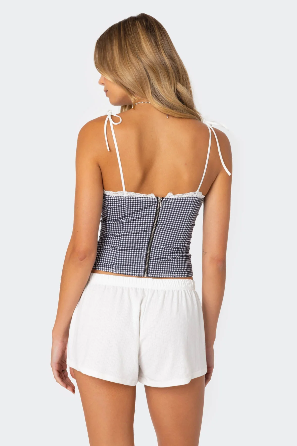 Gingham Corset with Lace Detail in Black & White