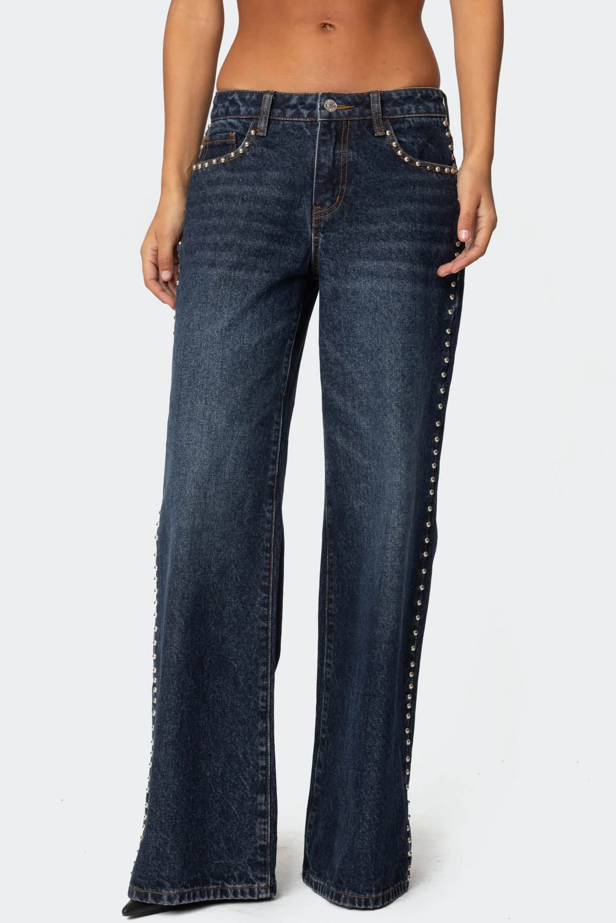 Blue Studded Low Rise Denim Jeans for Women