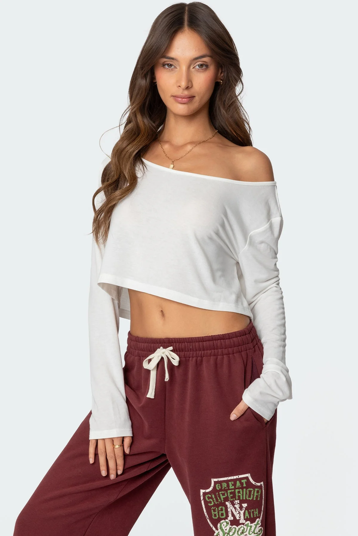 White Off Shoulder Crop Top