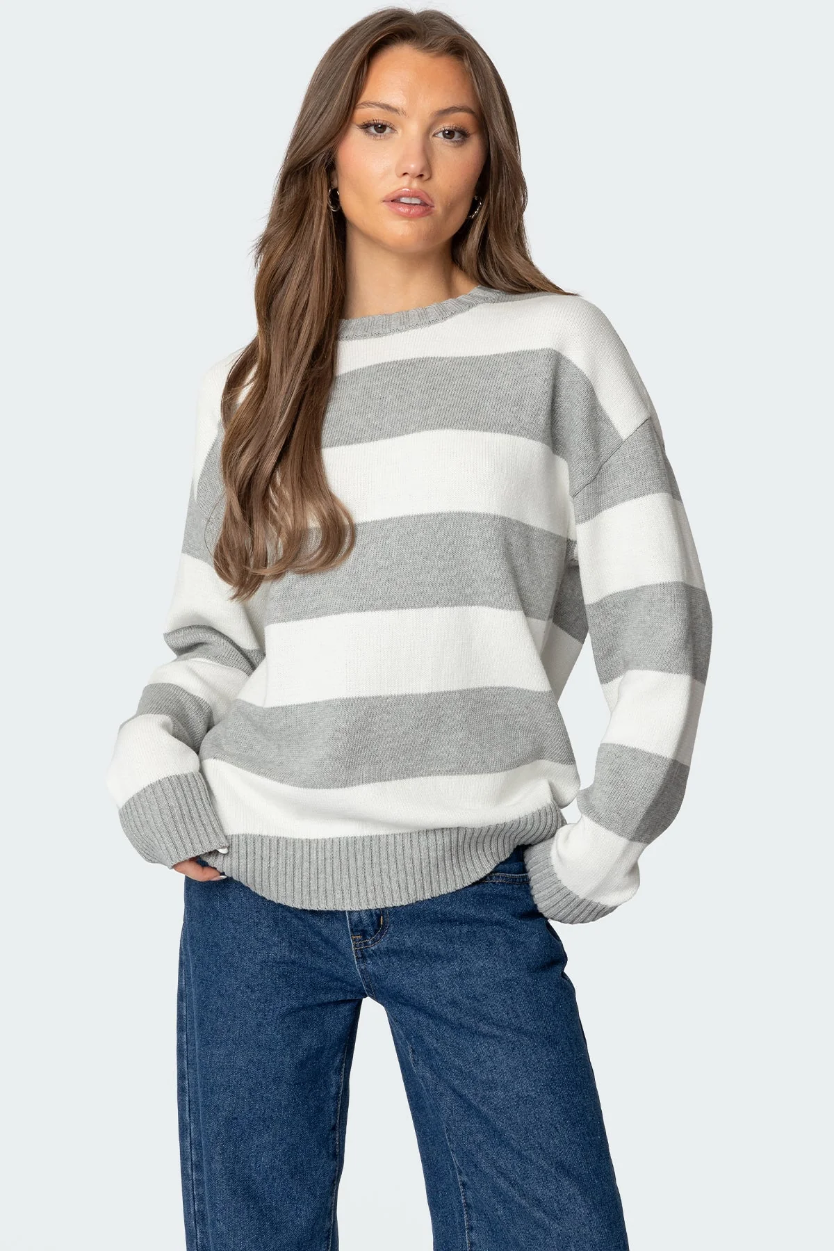 Striped Knit Cotton Sweater - Oversized Fit