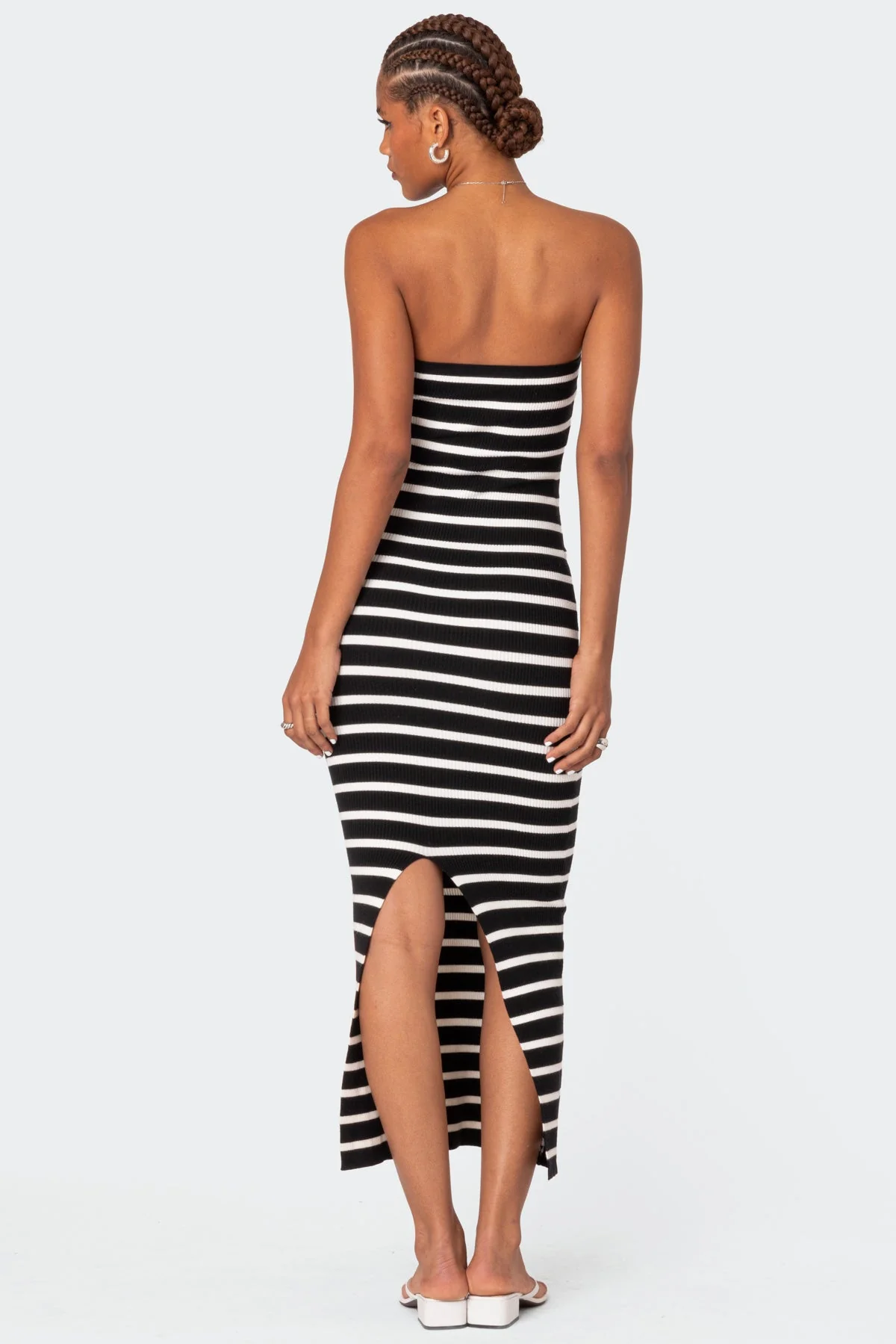 Strapless Knit Black and White Maxi Dress