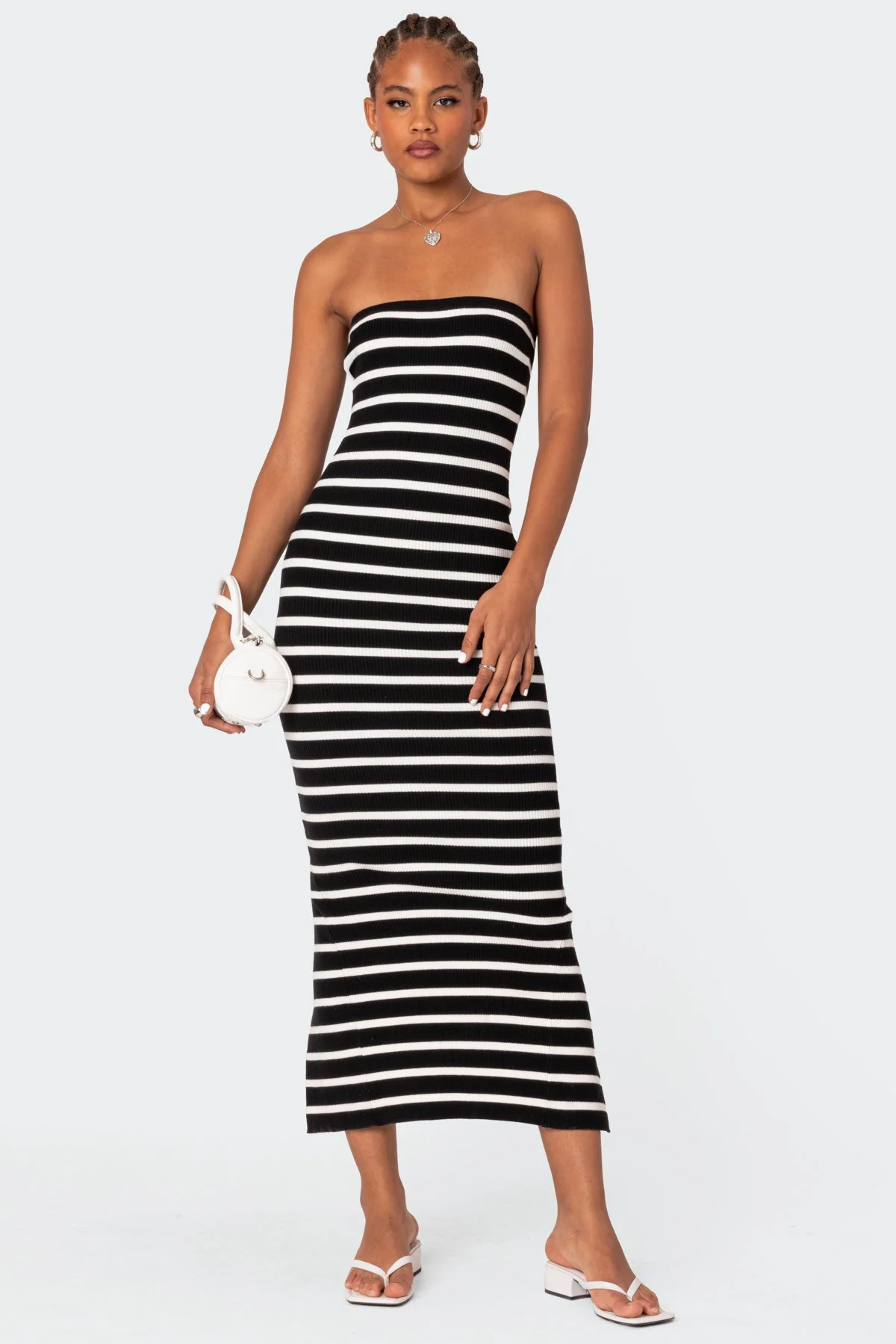 Strapless Knit Black and White Maxi Dress