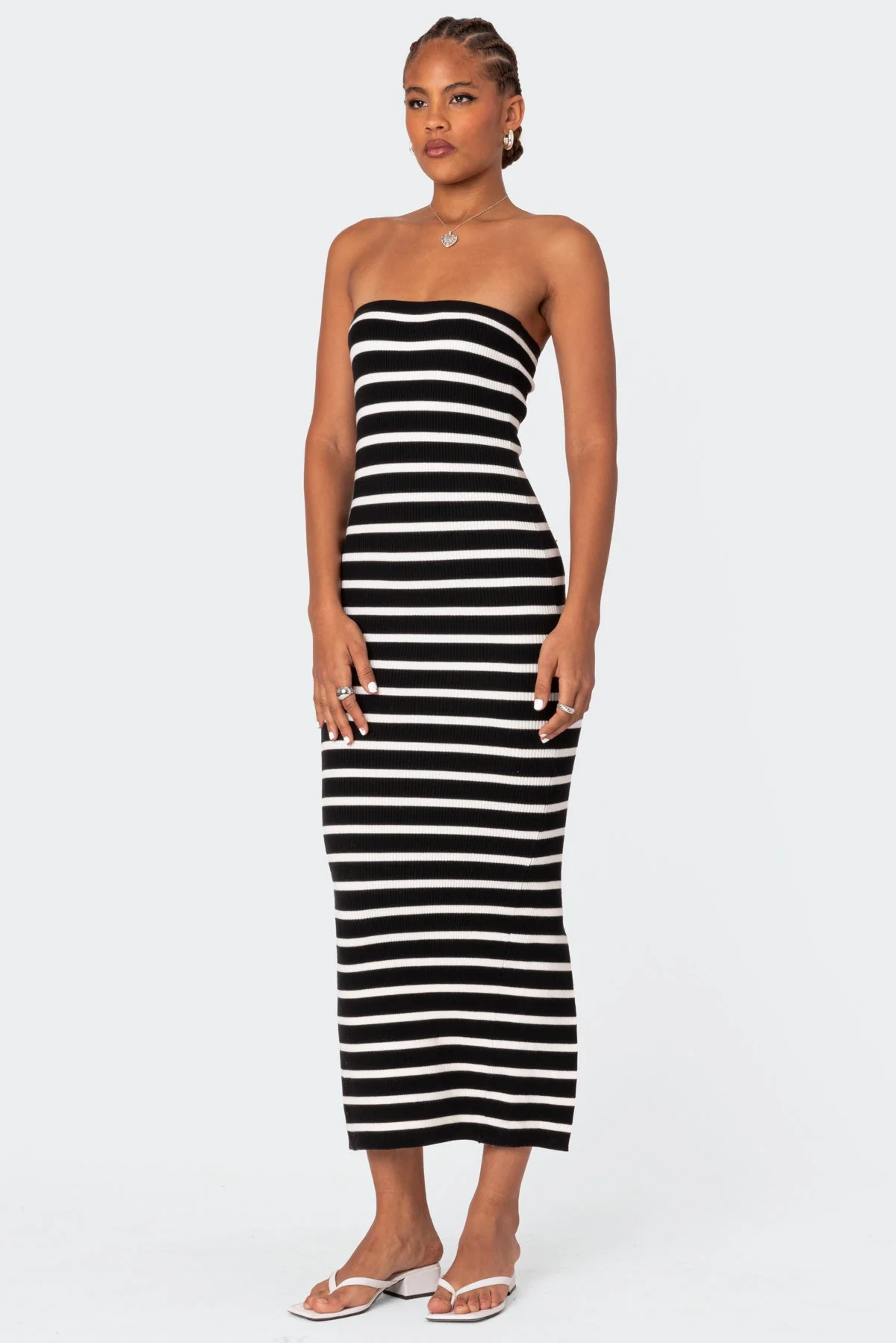 Strapless Knit Black and White Maxi Dress