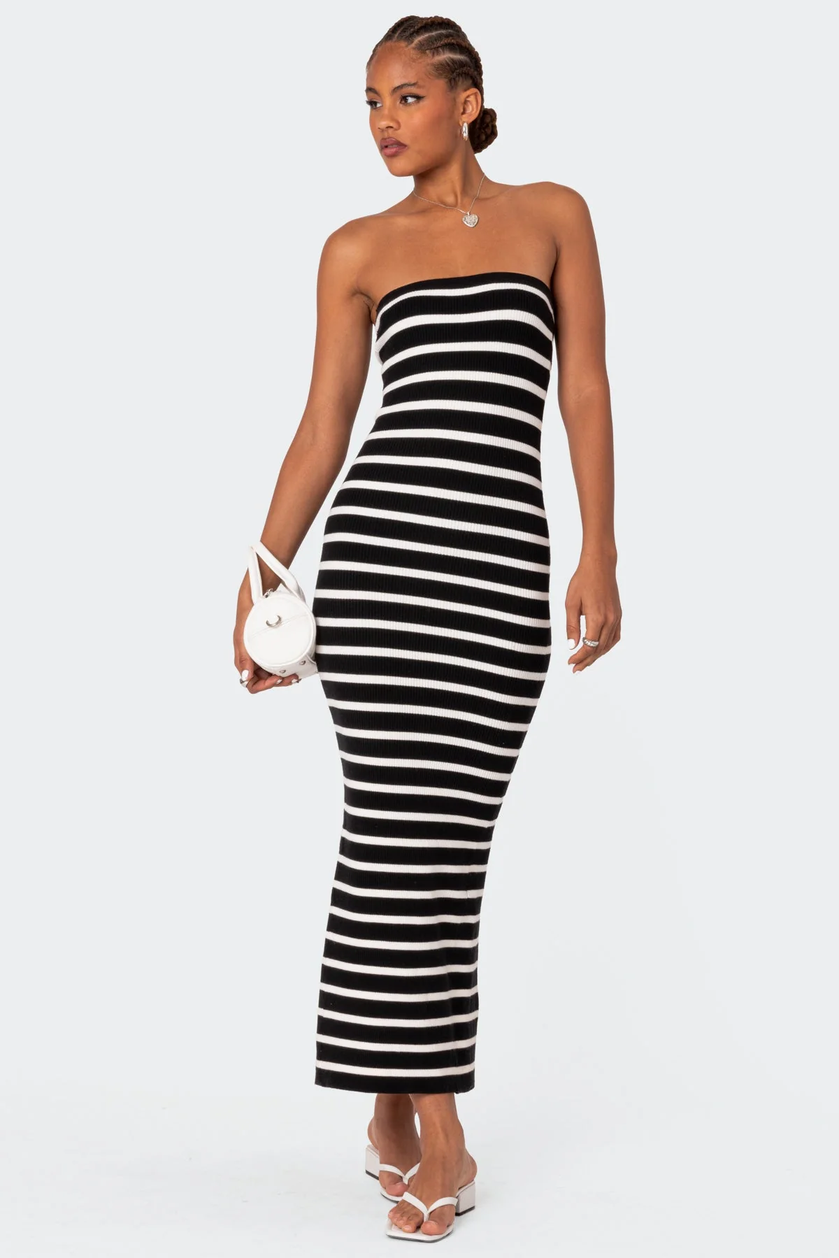 Strapless Knit Black and White Maxi Dress