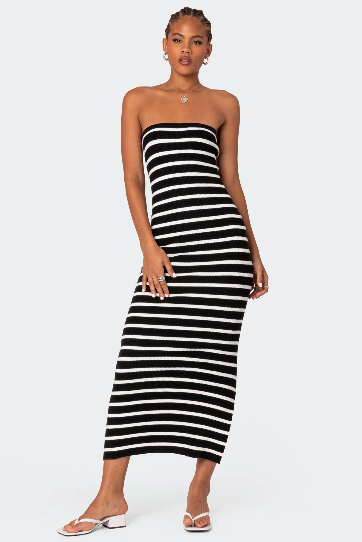 Strapless Knit Black and White Maxi Dress