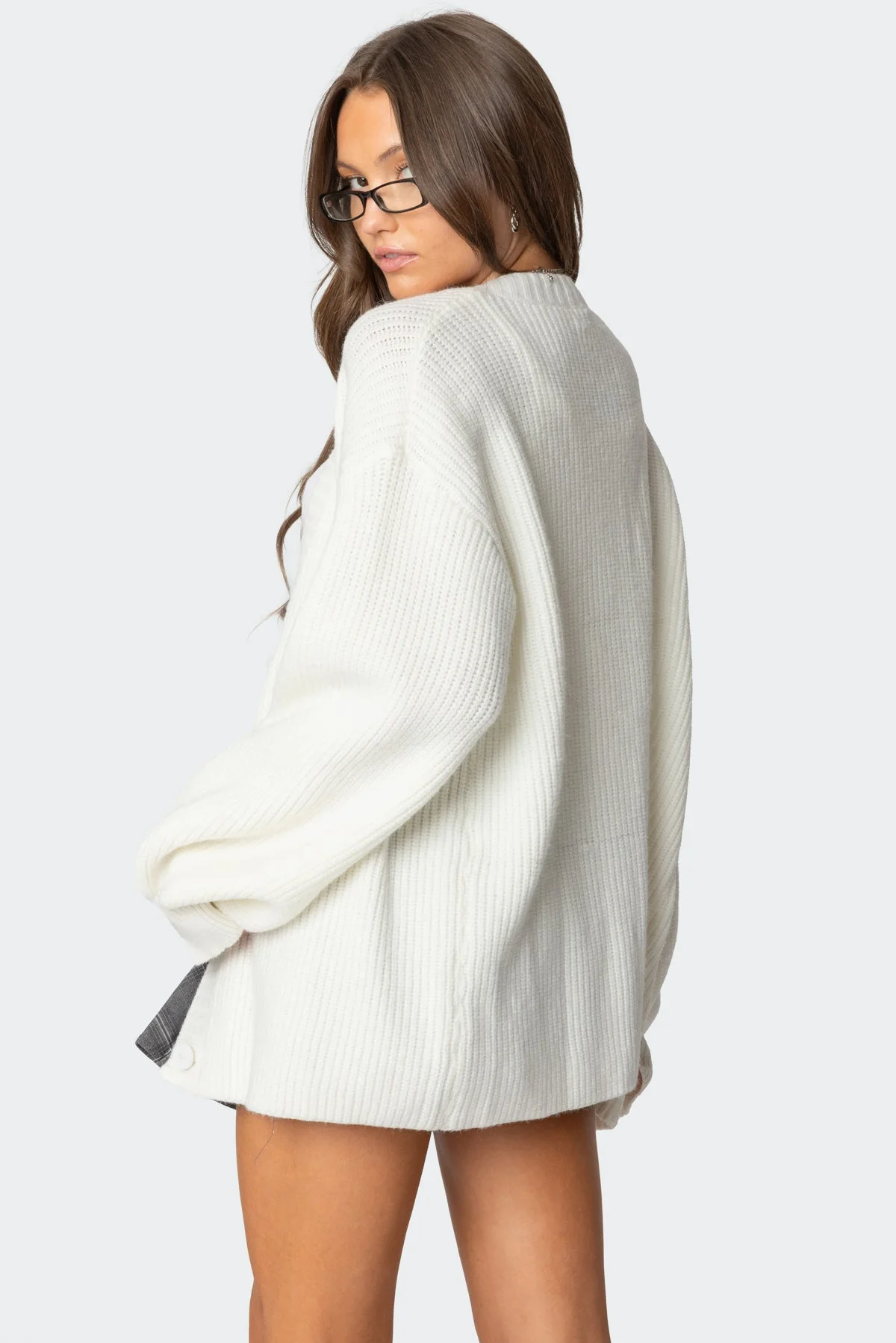 Cream Oversized V Neck Cardigan Ribbed Knit