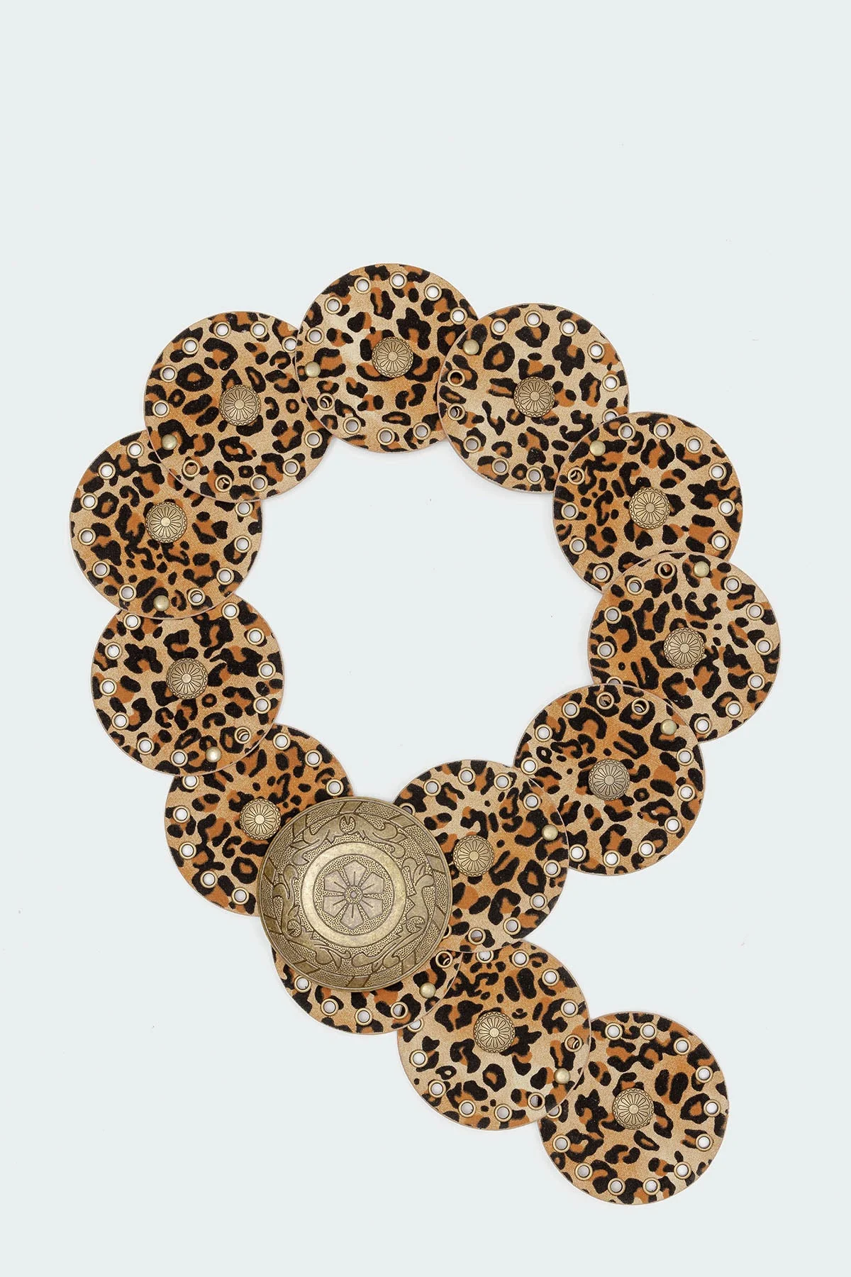 Leopard Print Western Style Faux Leather Disc Belt
