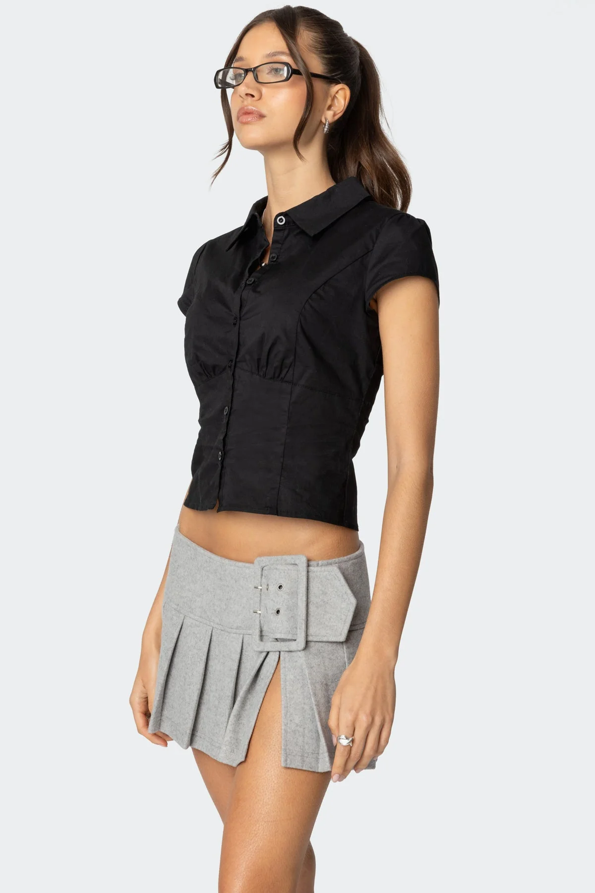 Tailored Black Button-Up Shirt for Women