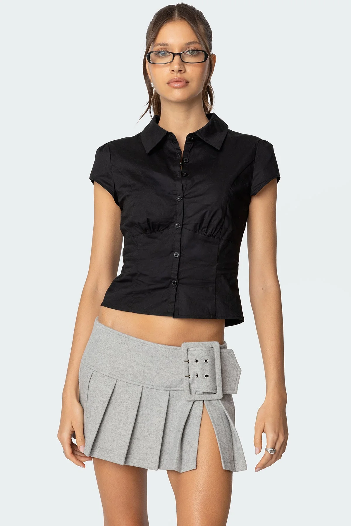 Tailored Black Button-Up Shirt for Women