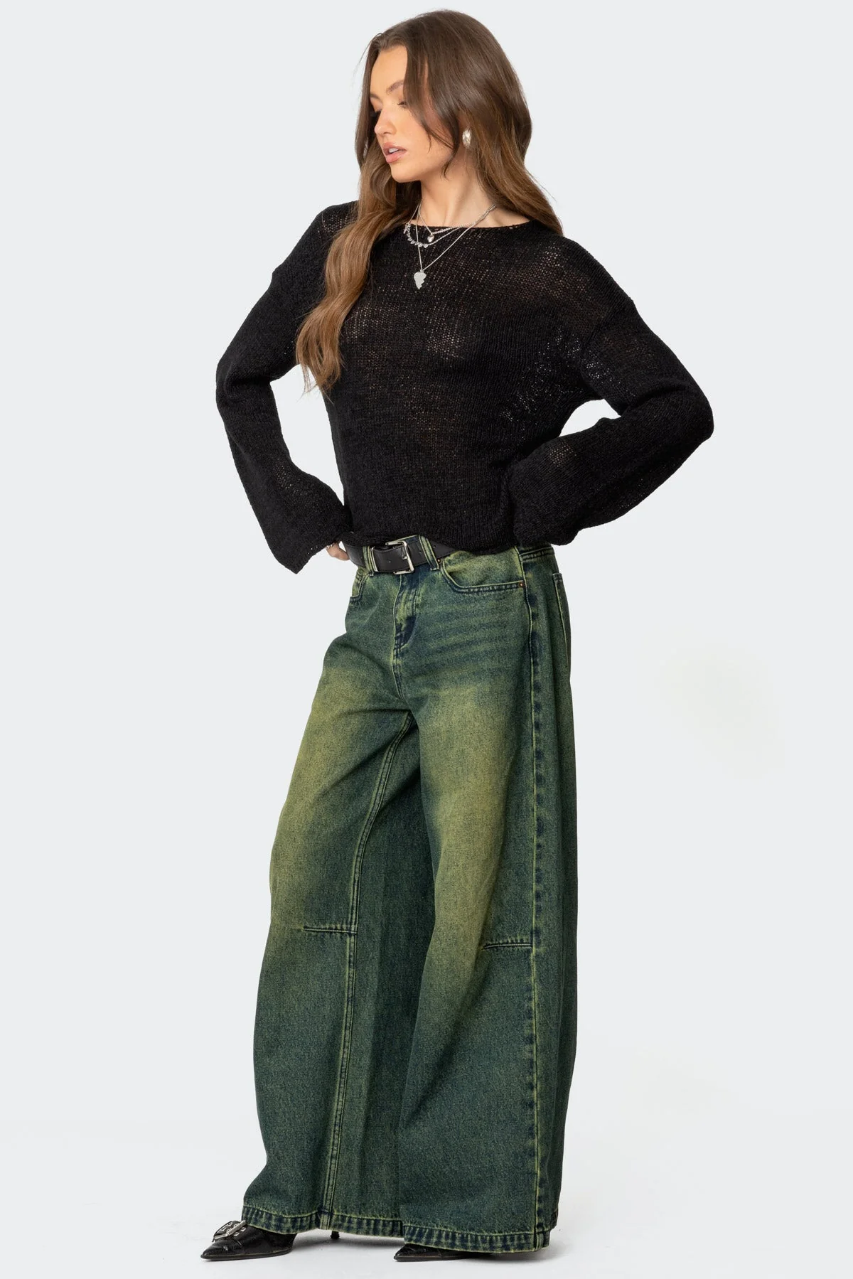 Green Washed Denim Low Rise Jeans for Stylish Looks