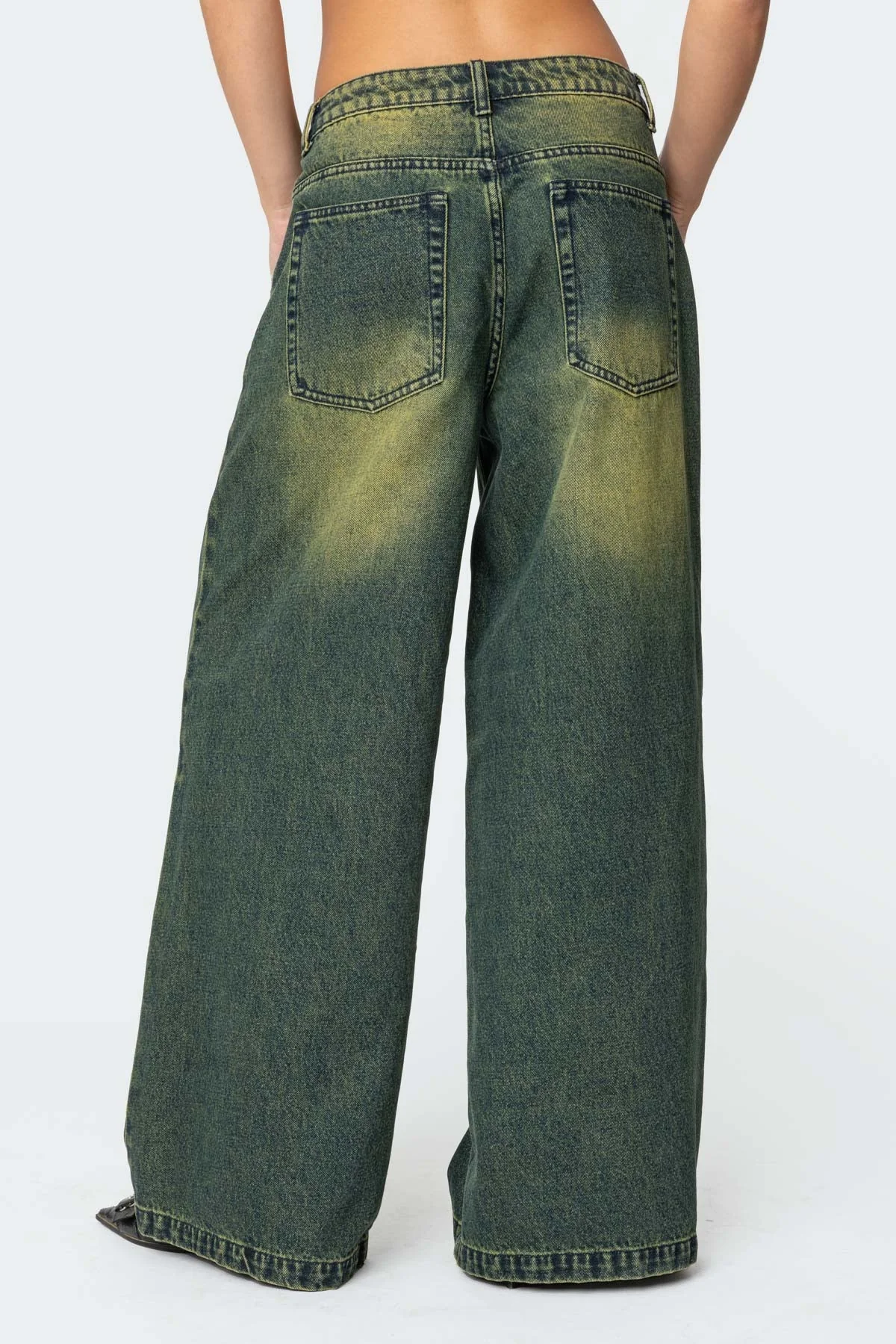 Green Washed Denim Low Rise Jeans for Stylish Looks