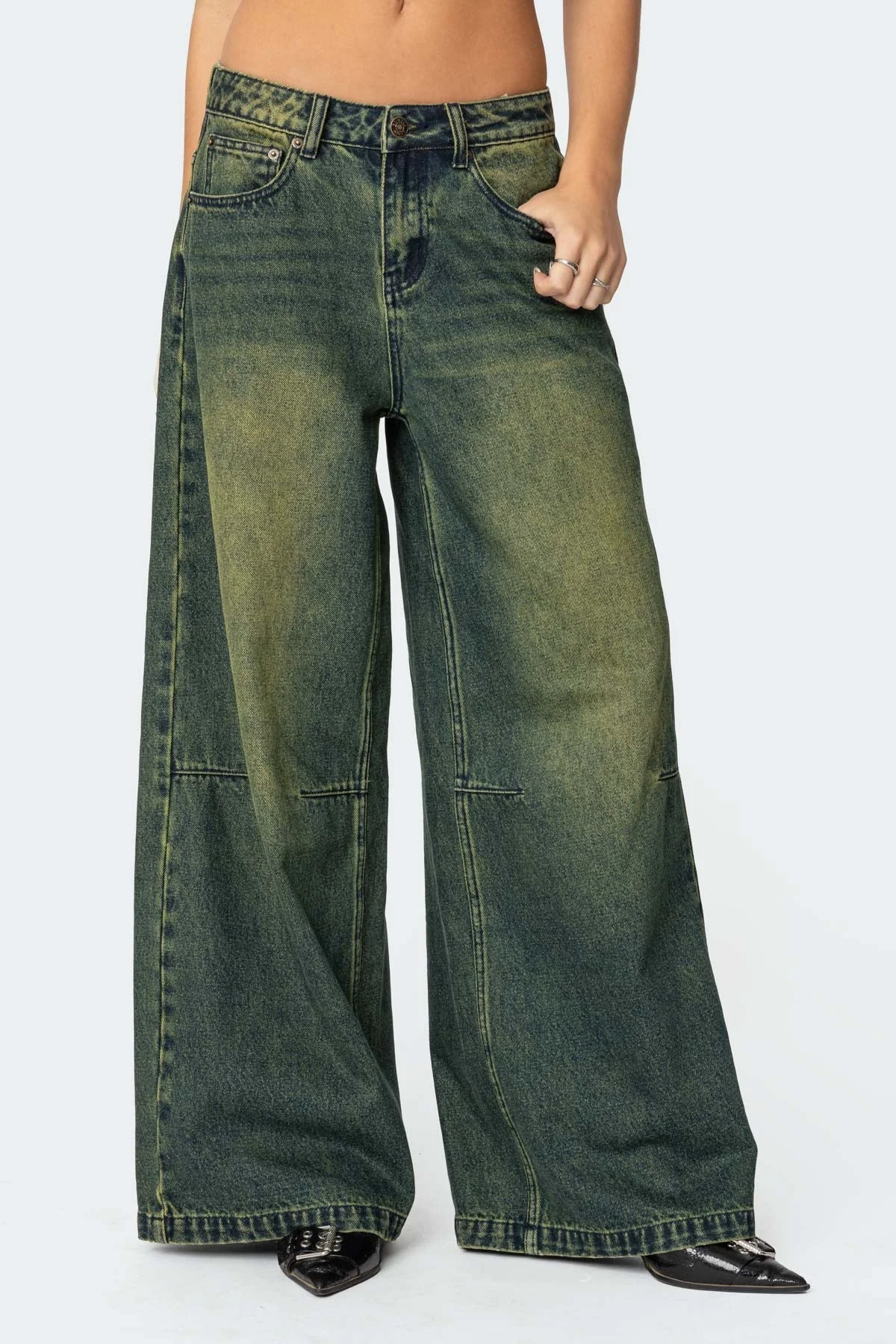Green Washed Denim Low Rise Jeans for Stylish Looks