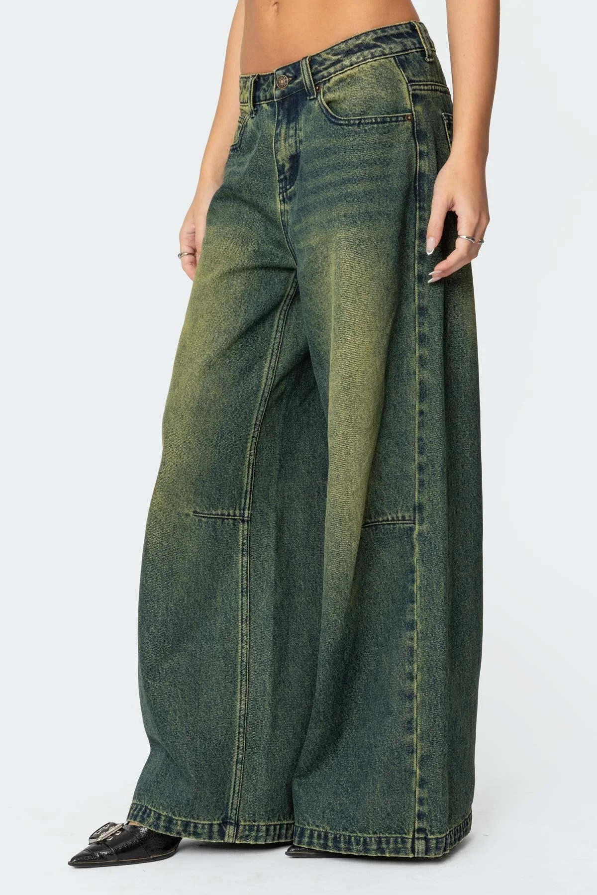 Green Washed Denim Low Rise Jeans for Stylish Looks