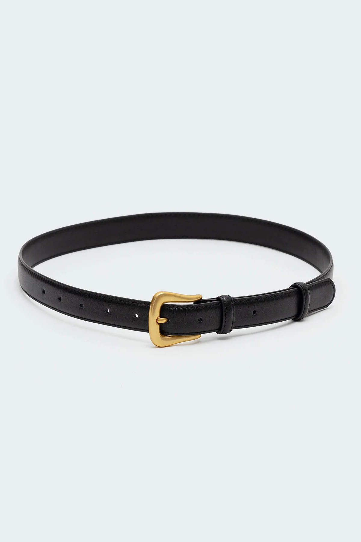 Faux Leather Belt with Gold Buckle - Black Skinny Belt for Men and Women