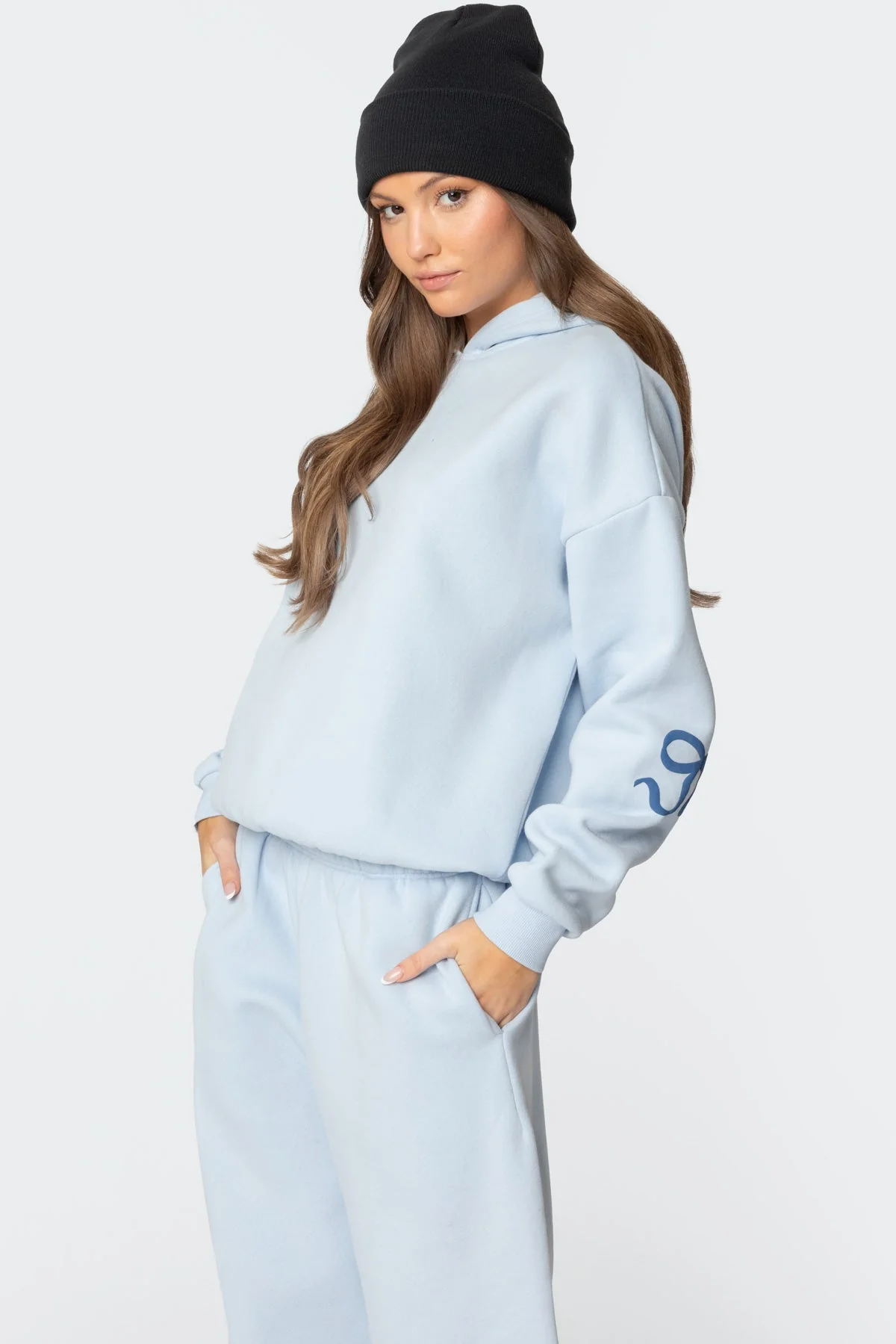 Blue Bow Detail Hoodie - Stylish Loungewear for Women