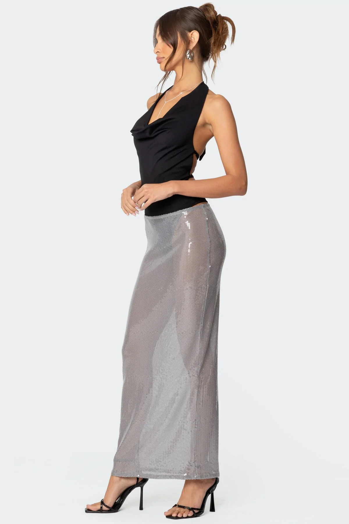 Sexy Open Back Cowl Neck Bodysuit in Black - XS-XL