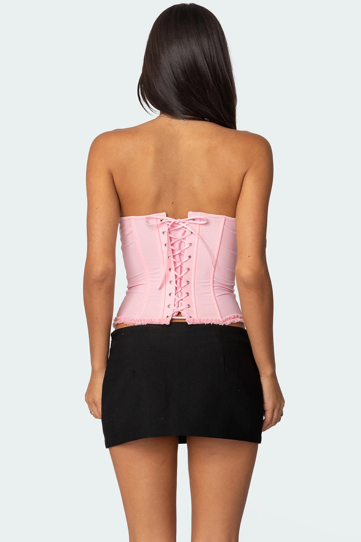 Lace Up Corset with Mesh Detailing in Pink